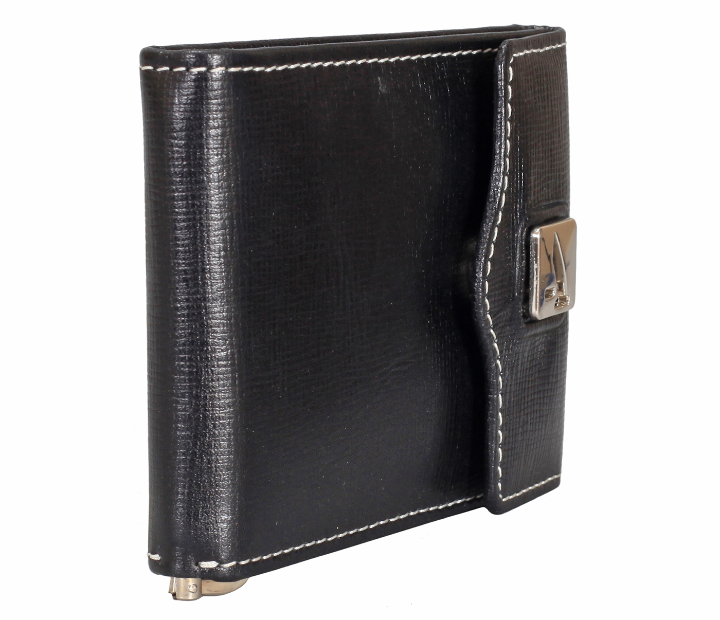 W328-Noah-Men's bifold money clip wallet in Genuine Leather - Black