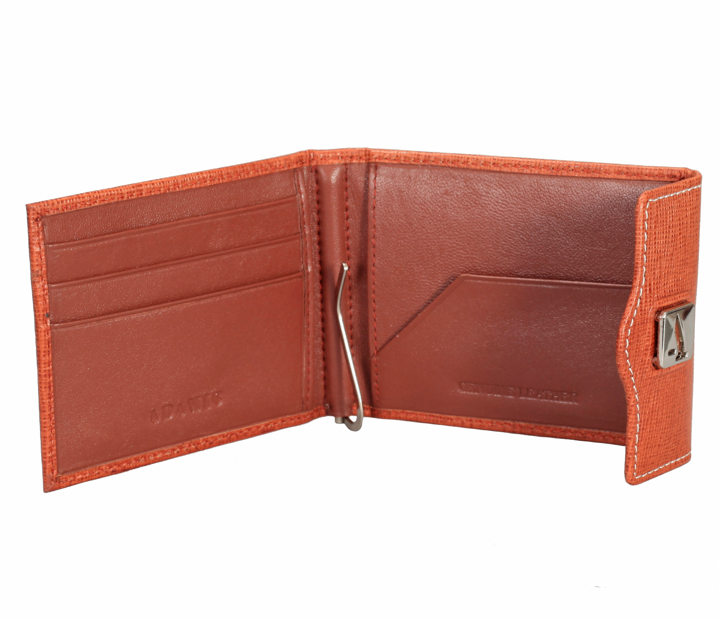 W328-Noah-Men's bifold money clip wallet in Genuine Leather - Tan