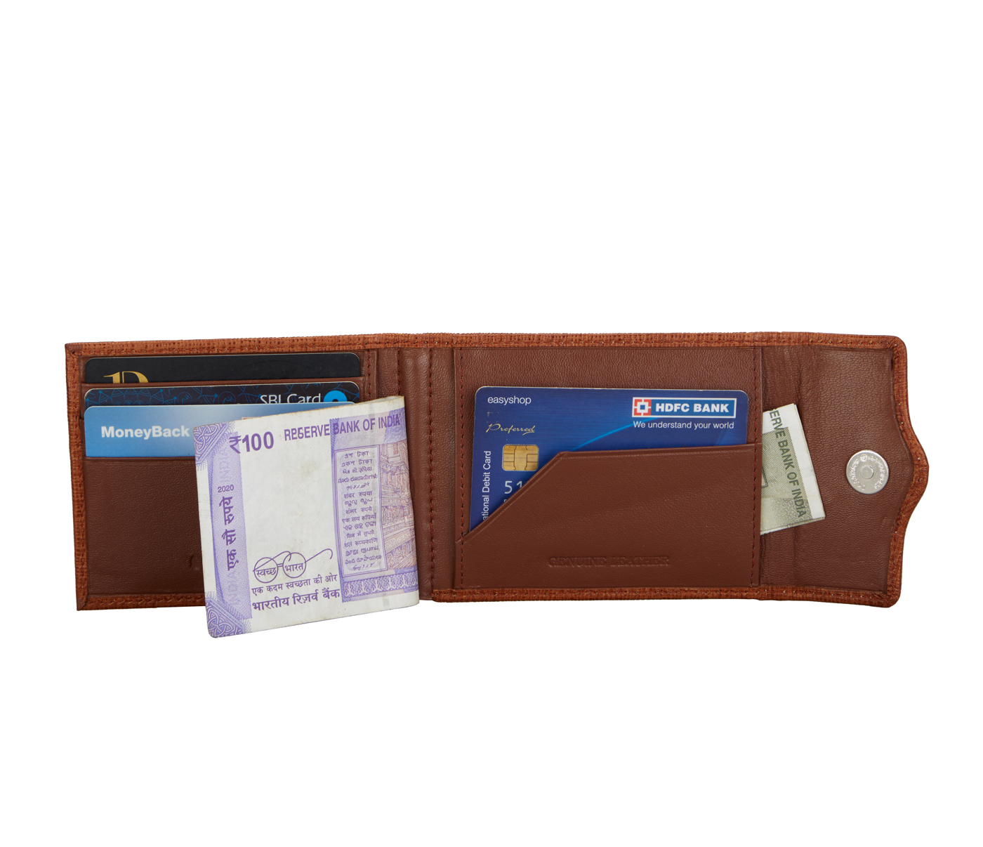 W328-Noah-Men's bifold money clip wallet in Genuine Leather - Tan