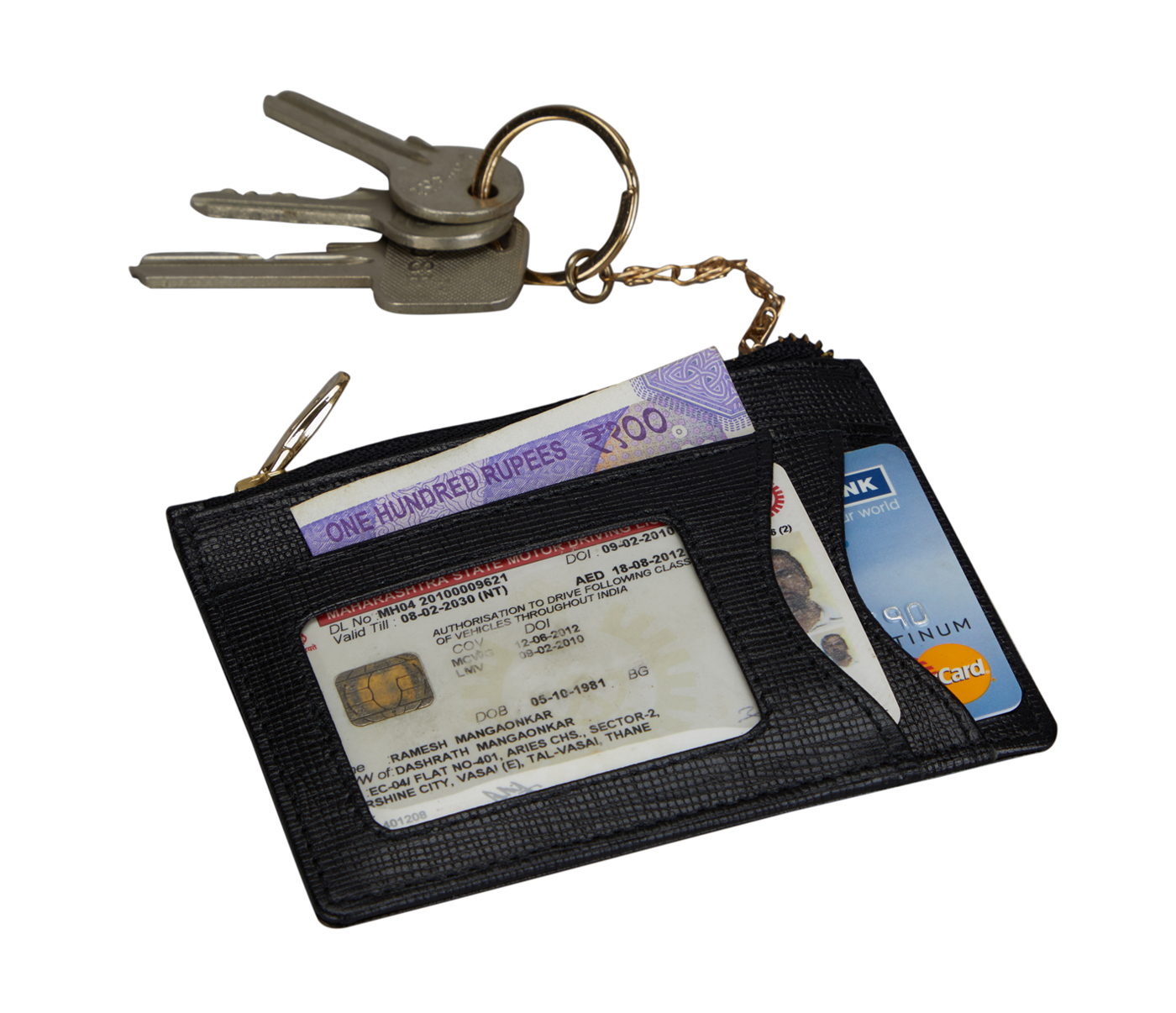 W331-Credit card case with photo Id in genuine leather- - Black