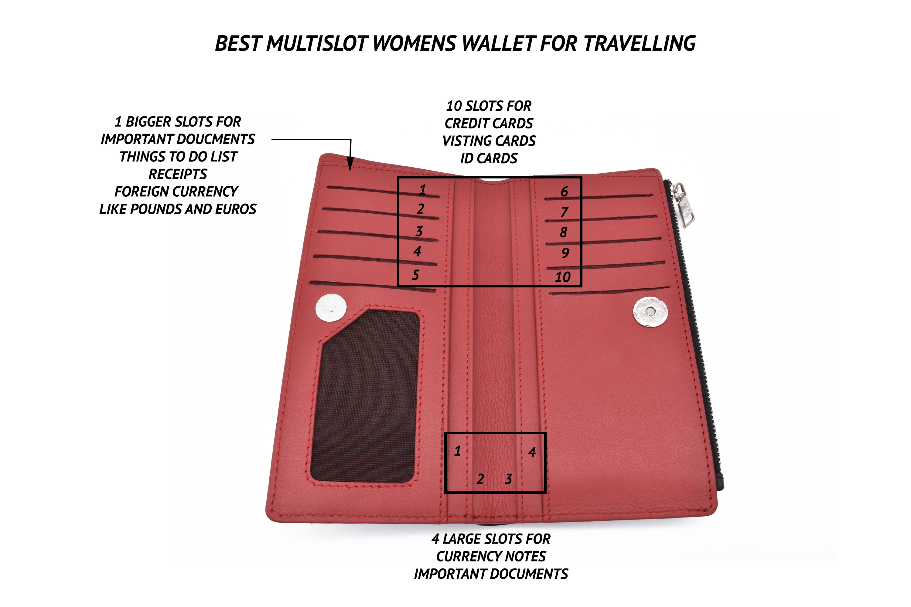 W338-Claudita-Women's wallet with loop and zip closing in genuine leather - Black/Red