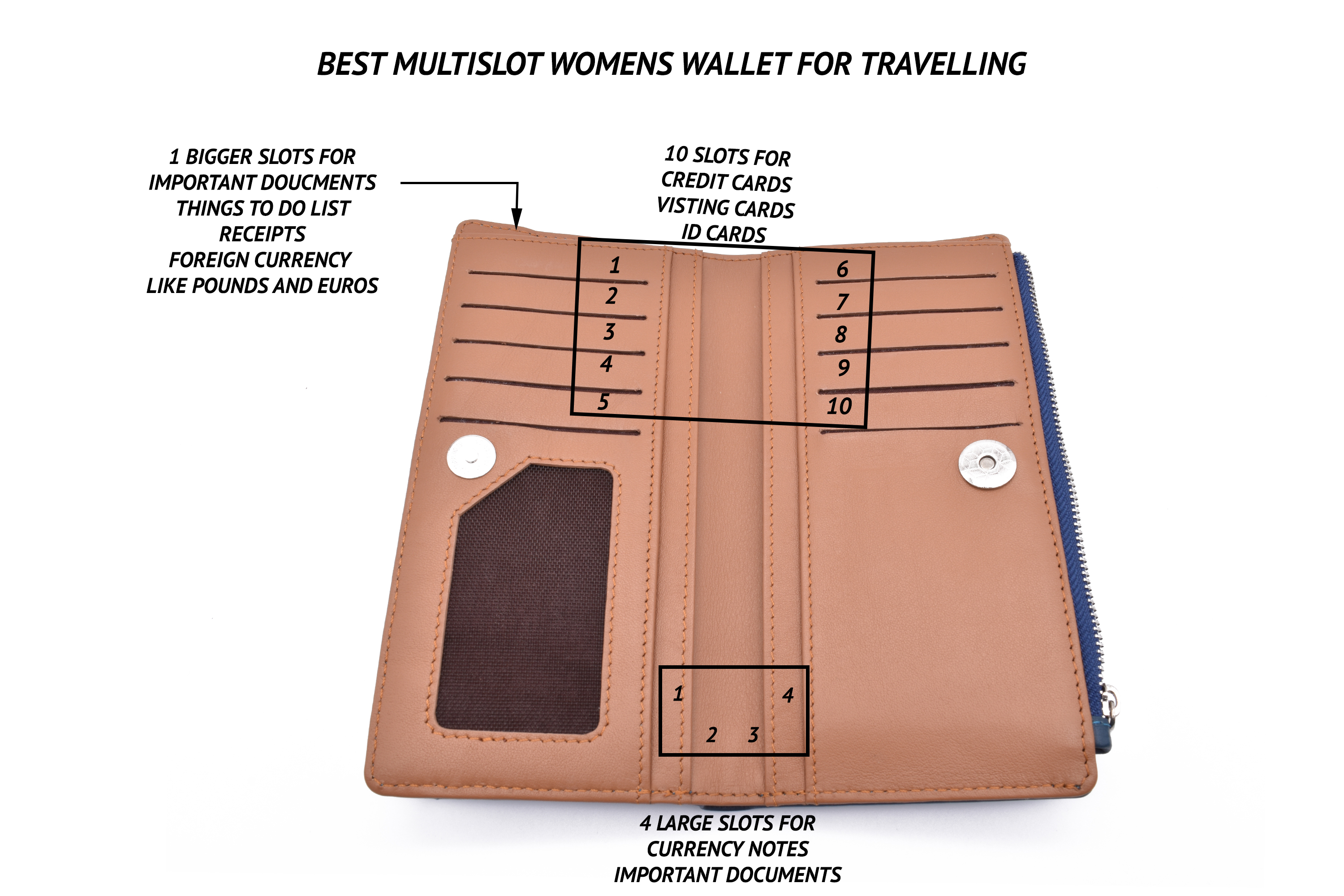 W338-Claudita-Women's wallet with loop and zip closing in genuine leather - Blue/Beige