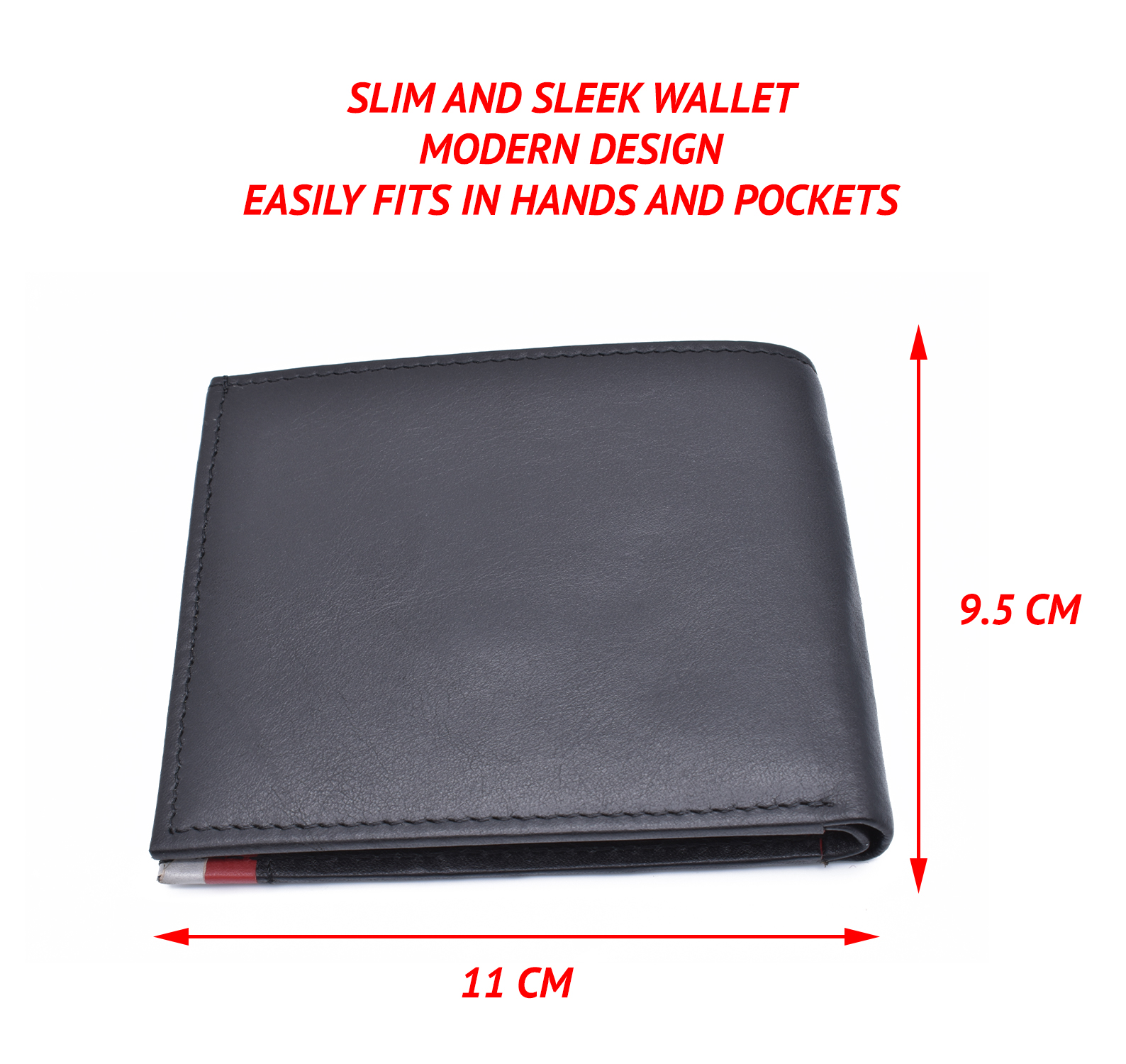 W335-Alex-Men's bifold wallet in genuine leather - Black/Red