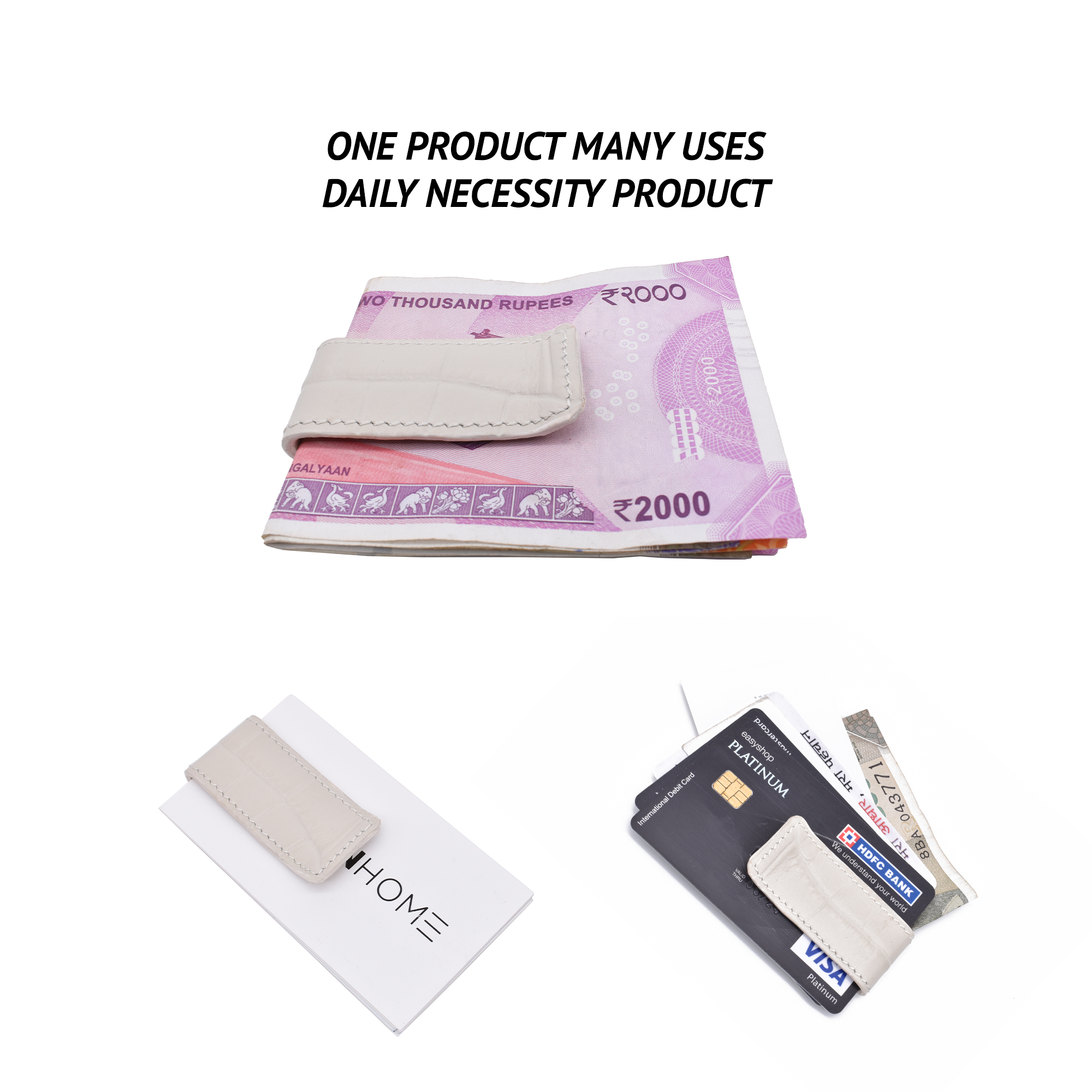W336--Multipurpose card and money clip - Offwhite