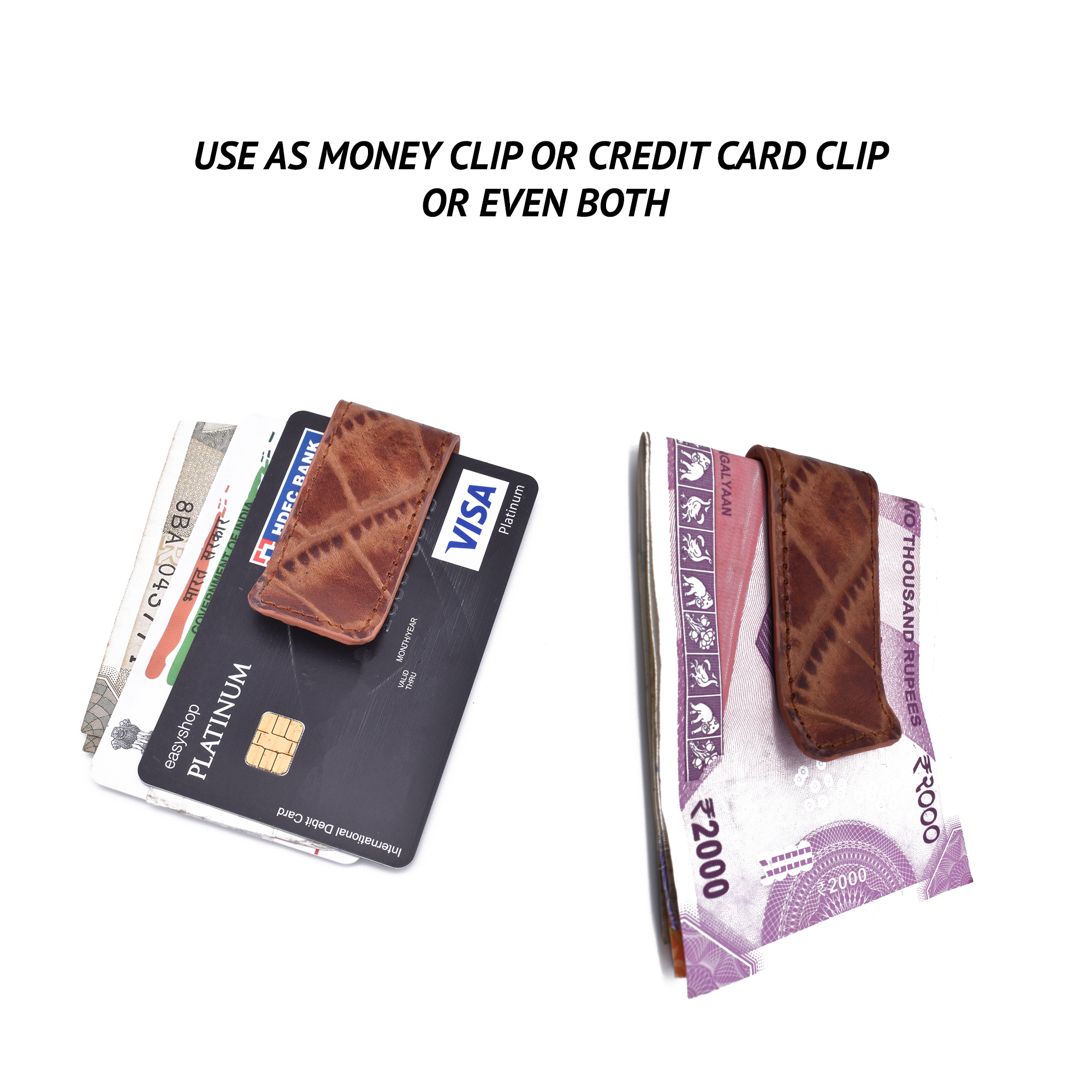 W336--Multipurpose card and money clip - Tan