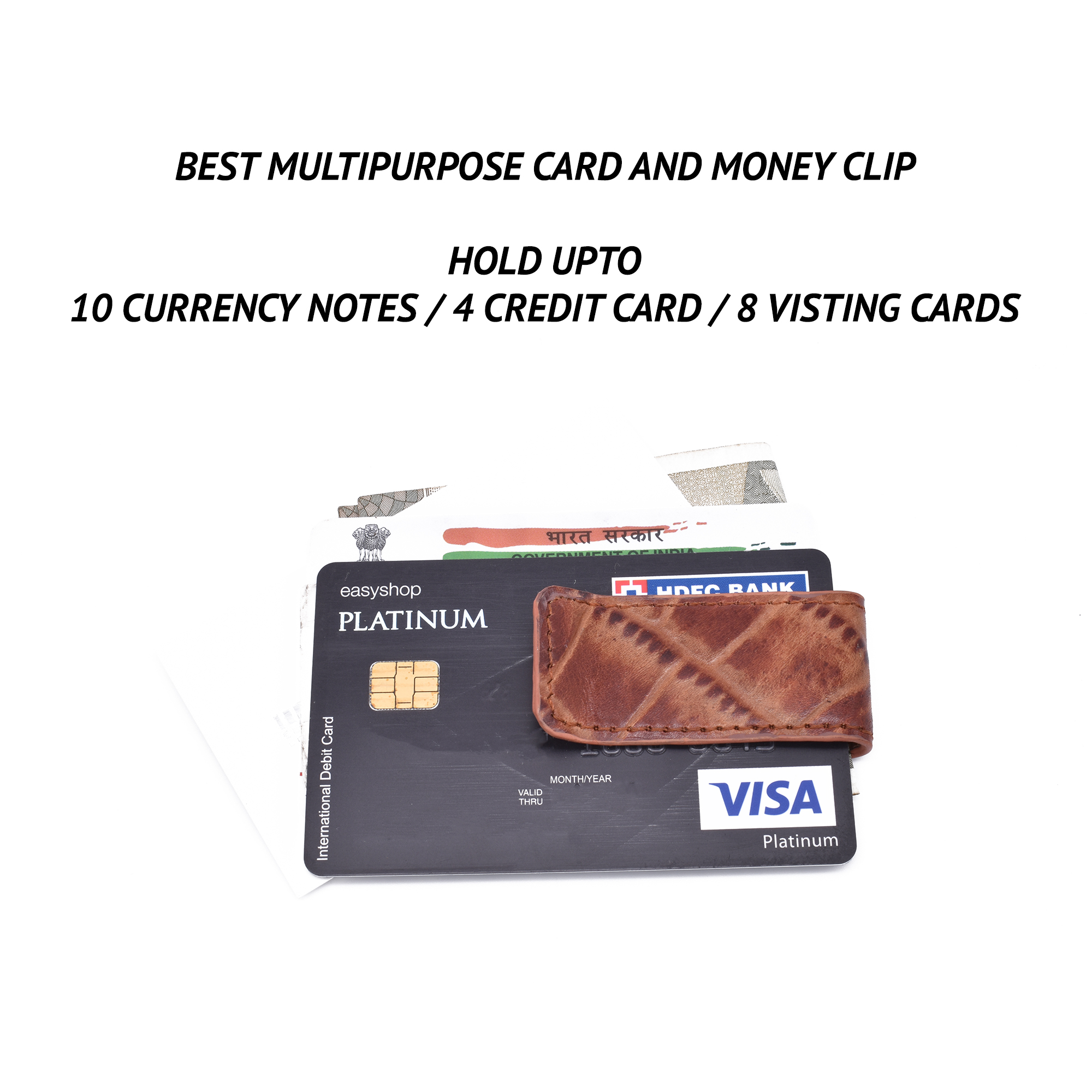 W336--Multipurpose card and money clip - Tan