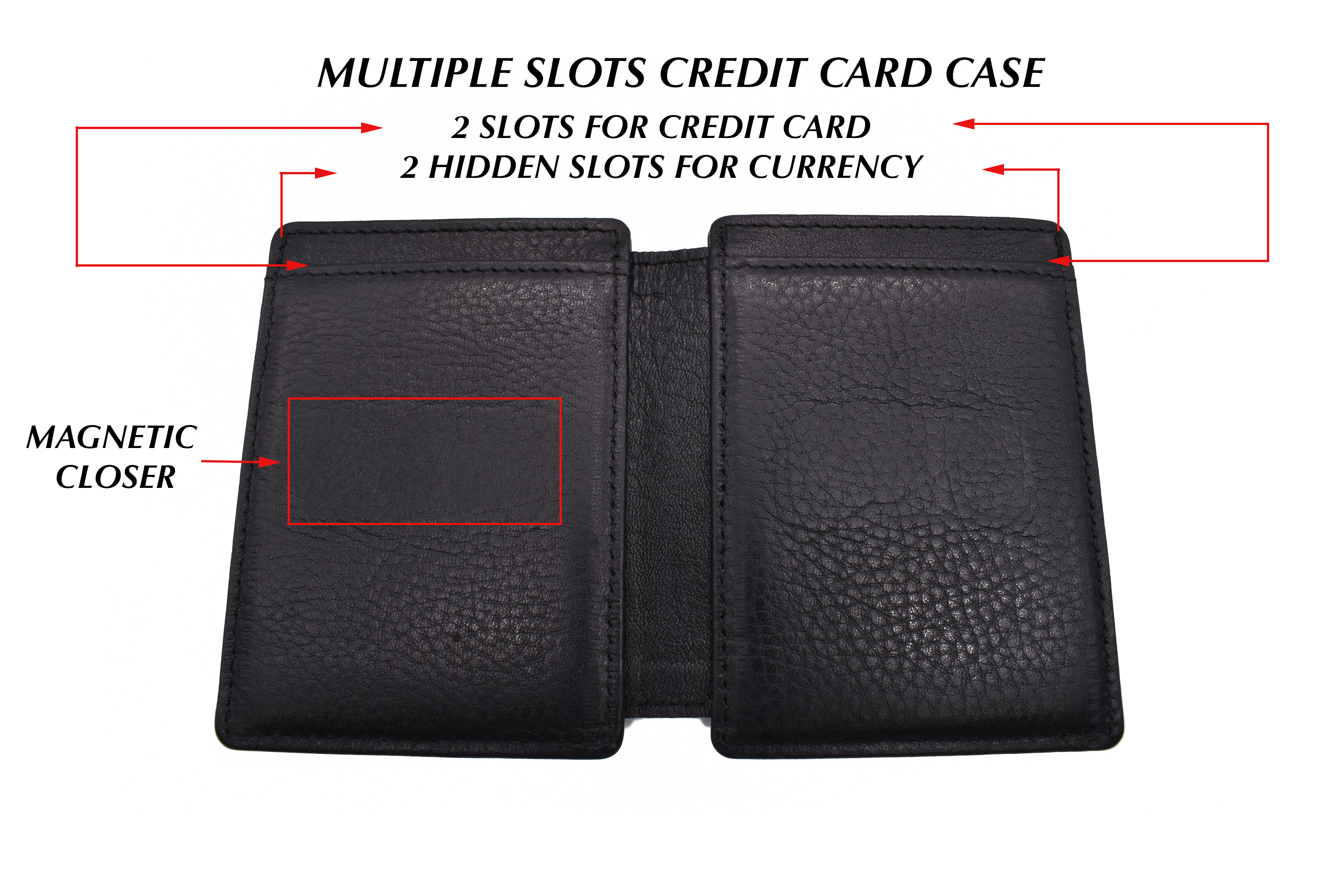 W339--Credit card case and magnetic money clip in genuine leather - Black
