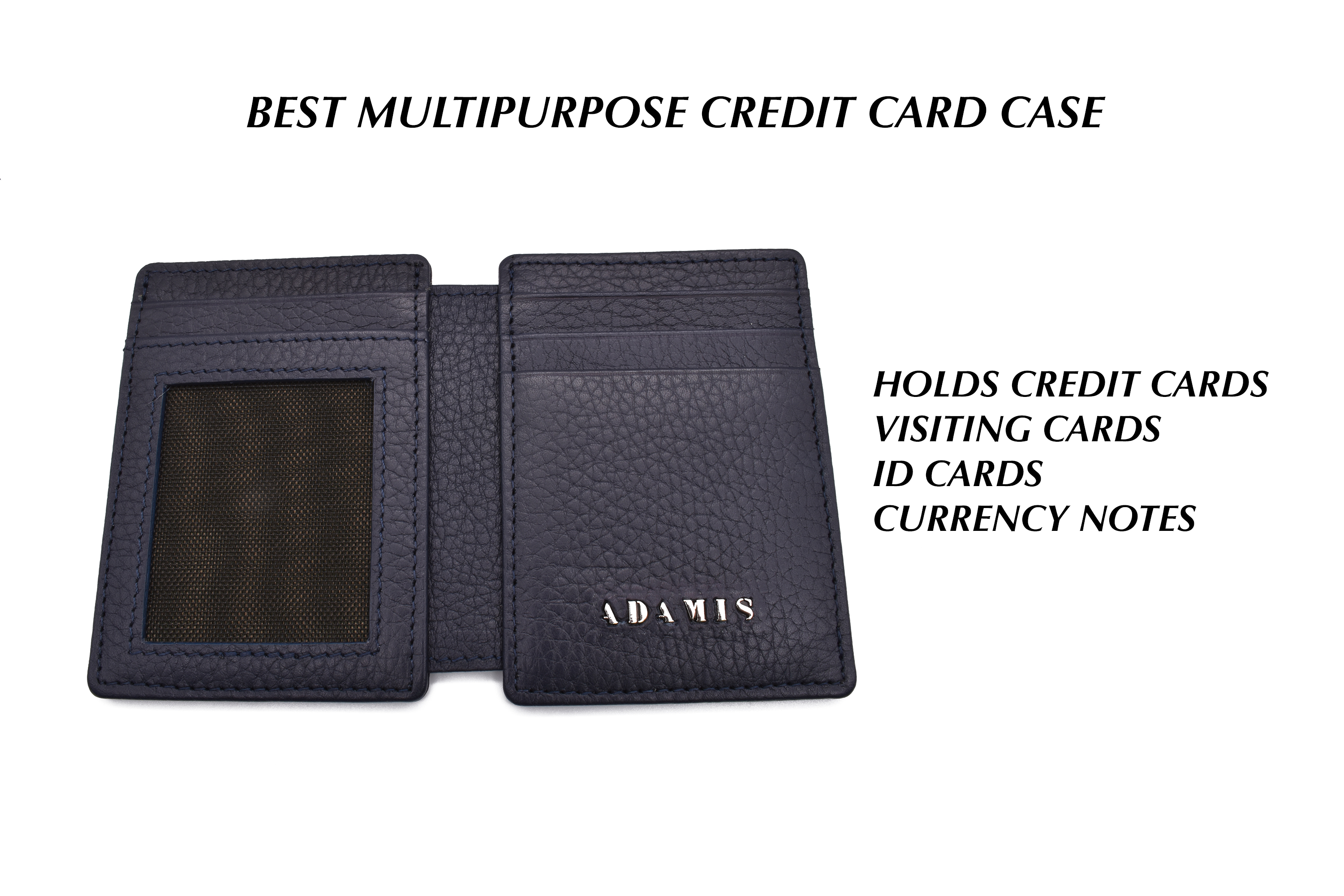 W339--Credit card case and magnetic money clip in genuine leather - Blue