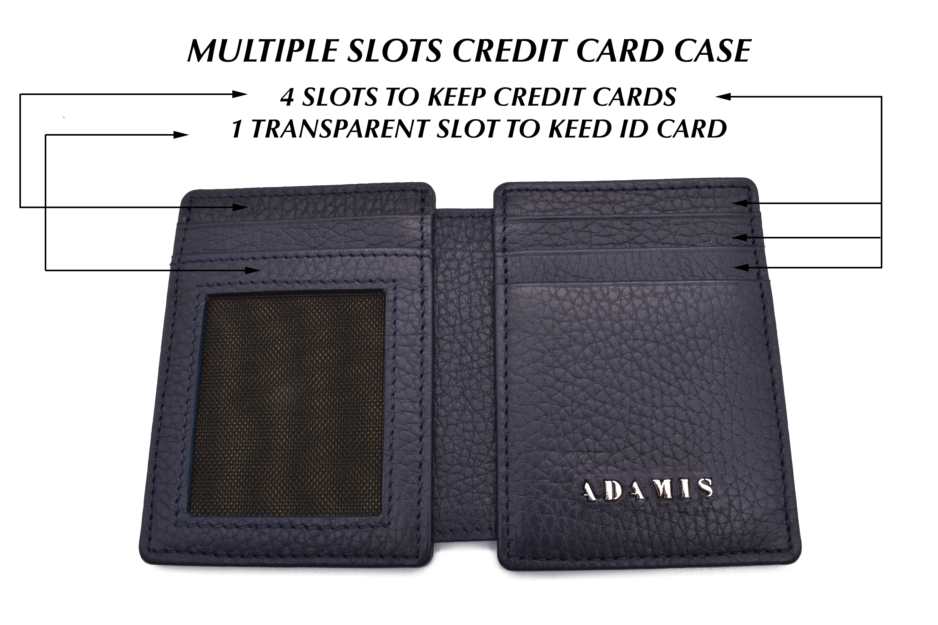 W339--Credit card case and magnetic money clip in genuine leather - Blue