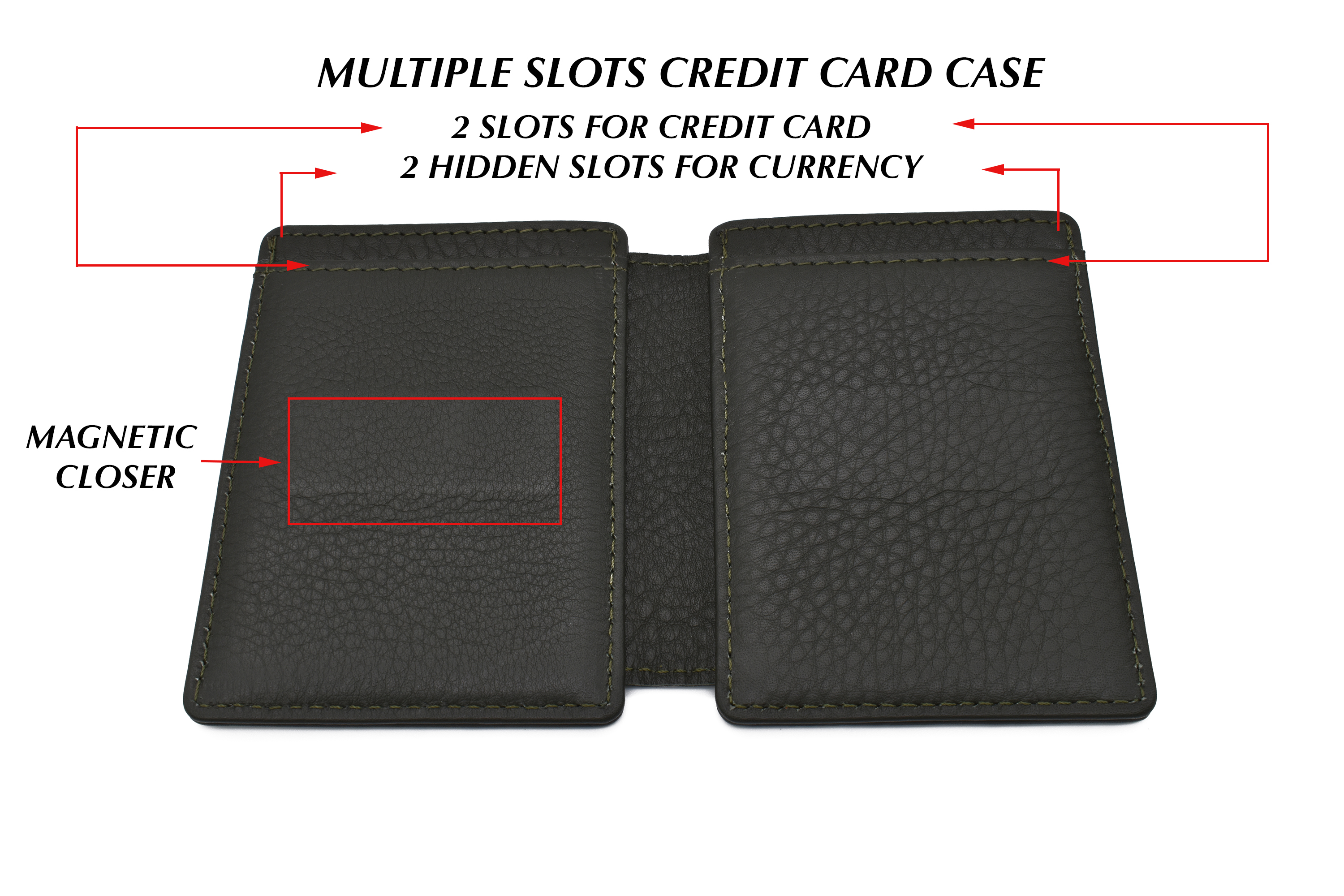 W339--Credit card case and magnetic money clip in genuine leather - Green