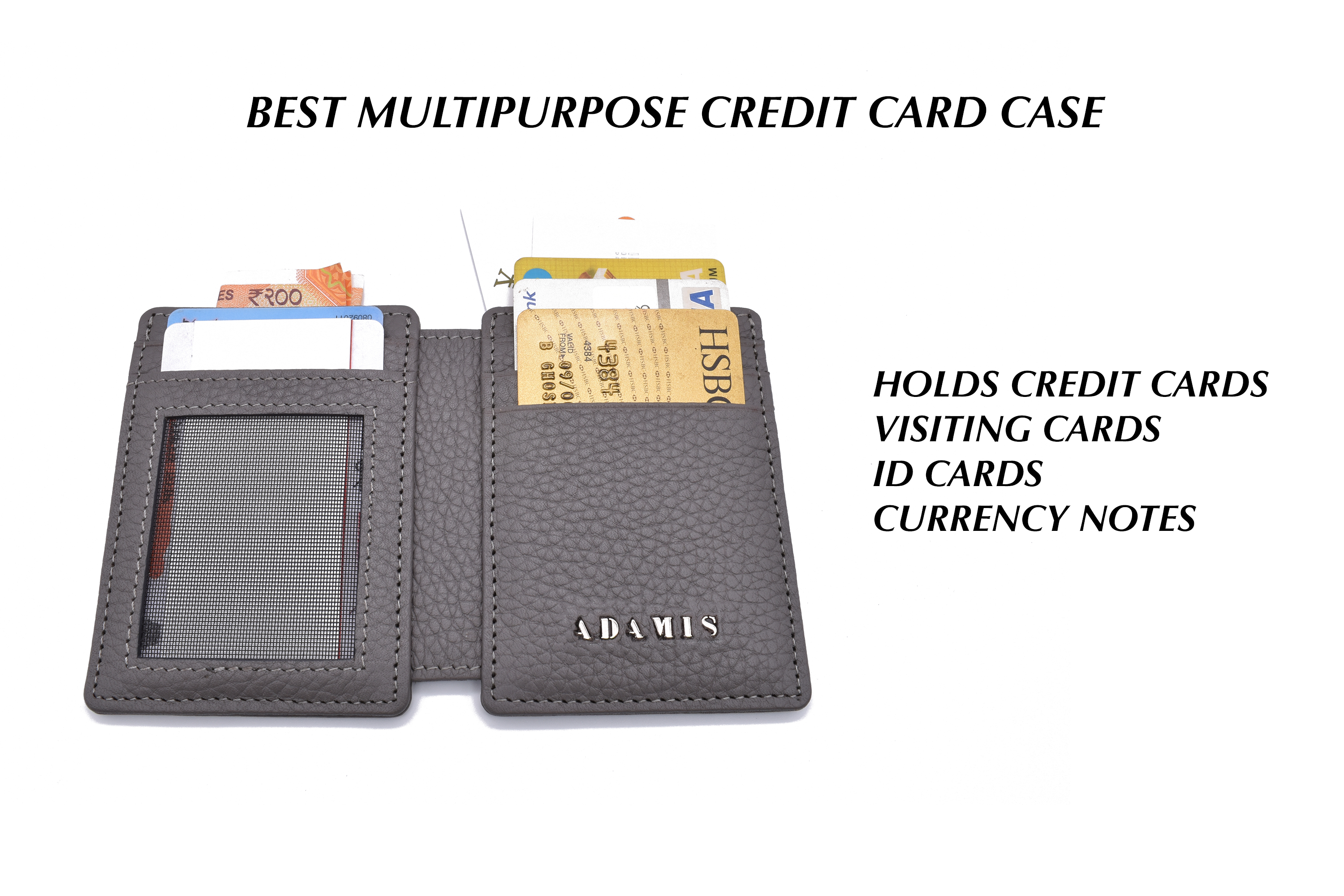 W339--Credit card case and magnetic money clip in genuine leather - Grey