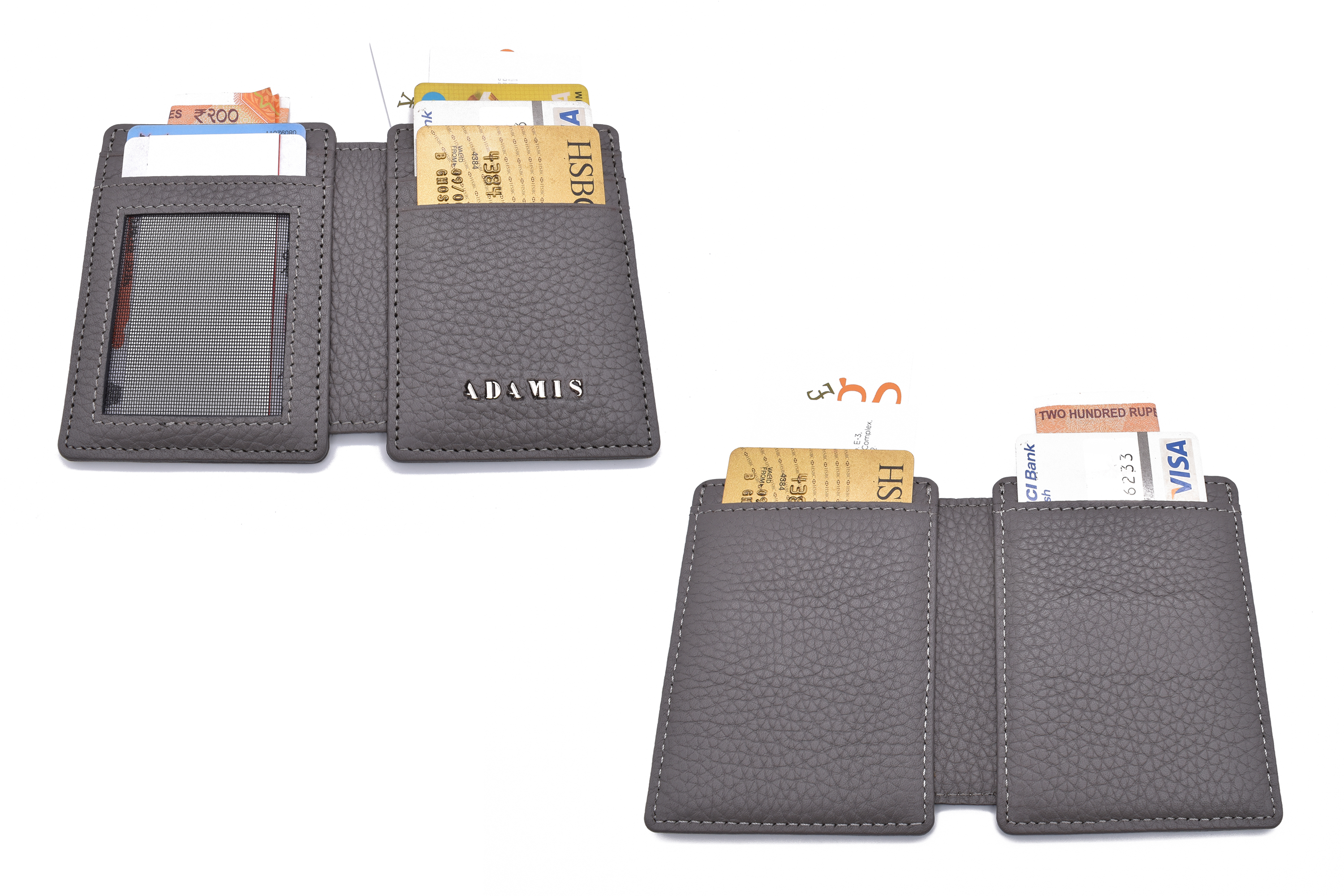 W339--Credit card case and magnetic money clip in genuine leather - Grey