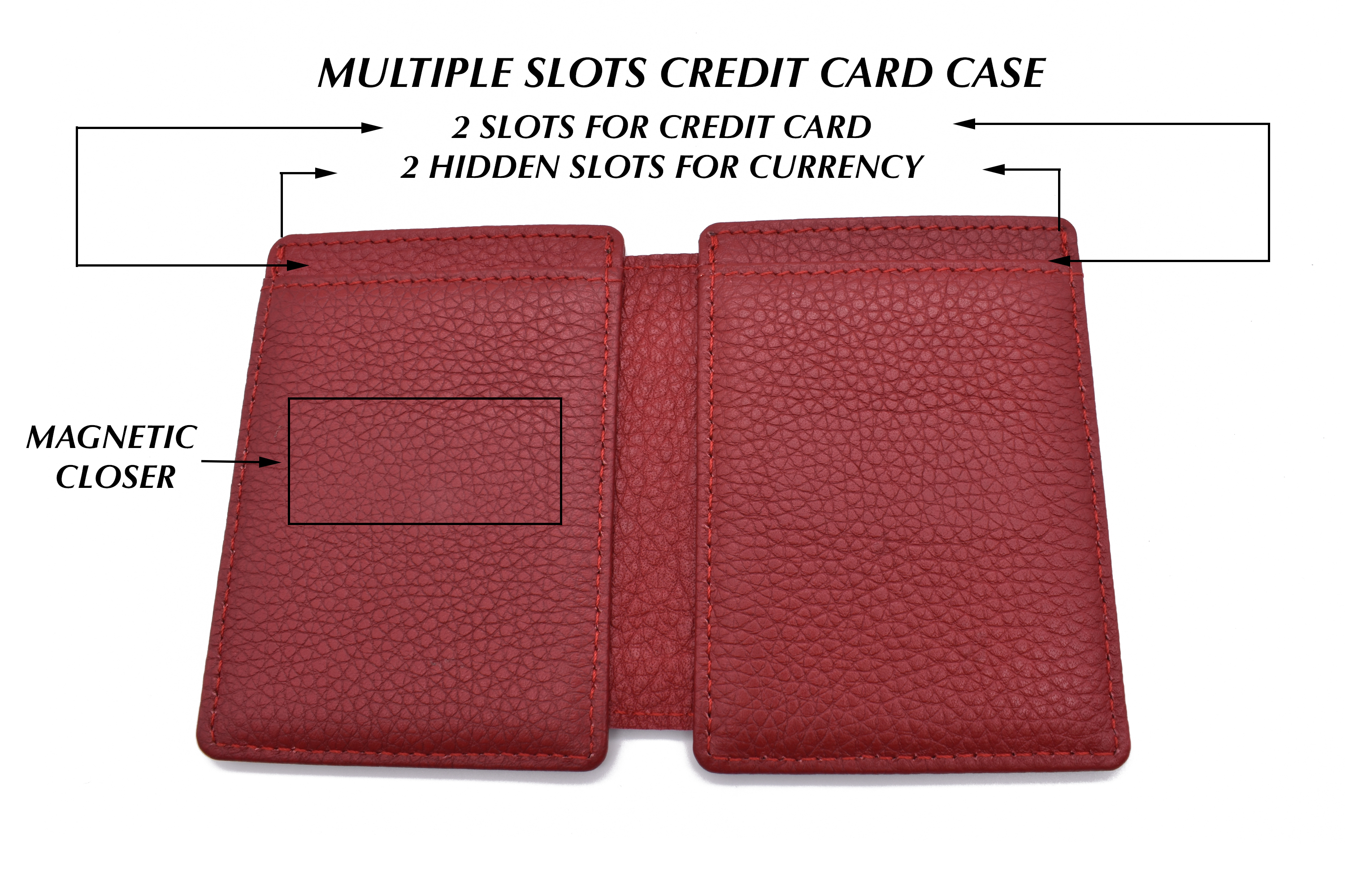 W339--Credit card case and magnetic money clip in genuine leather - Red