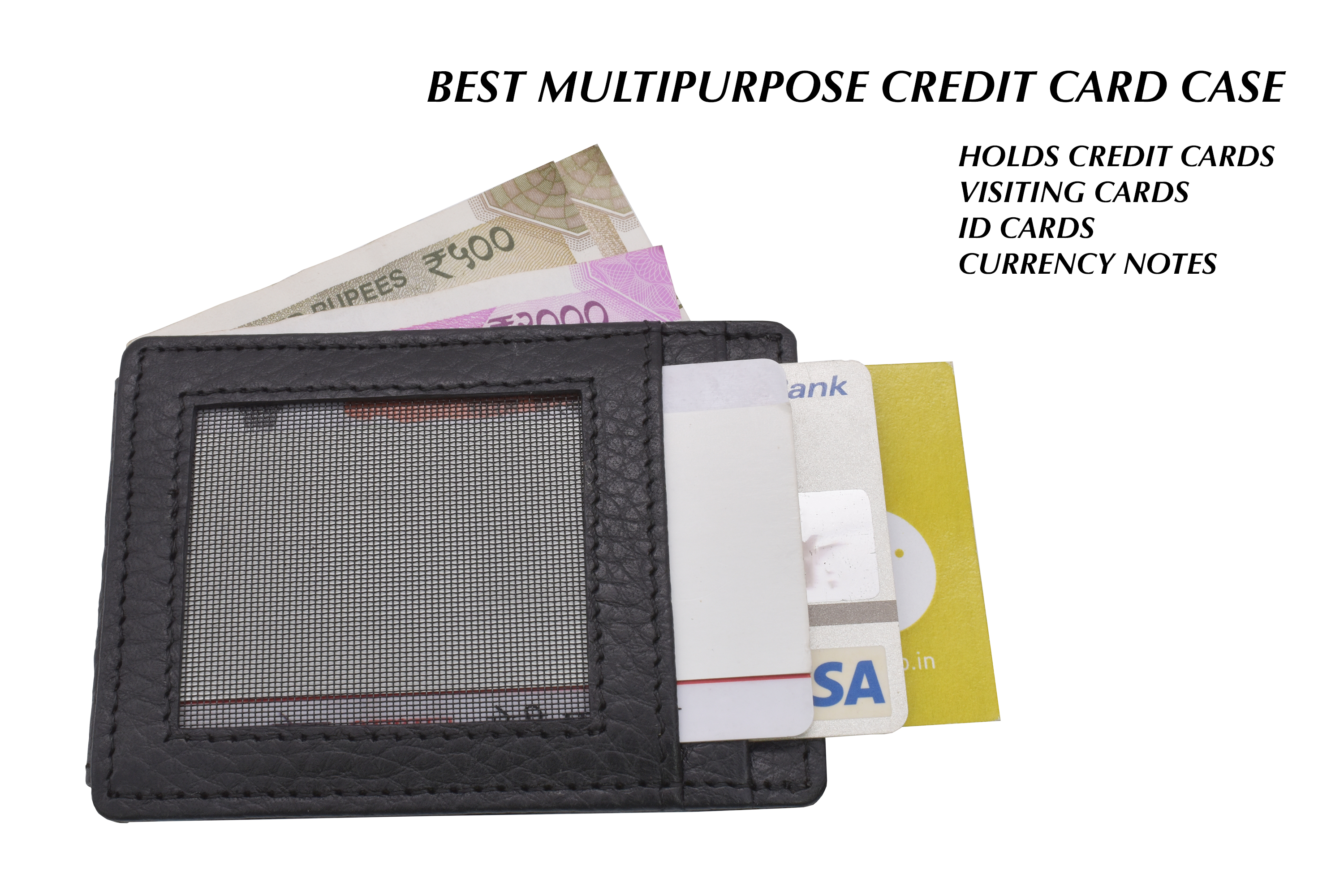 W340--Credit card case and magnetic money clip in genuine leather - Black