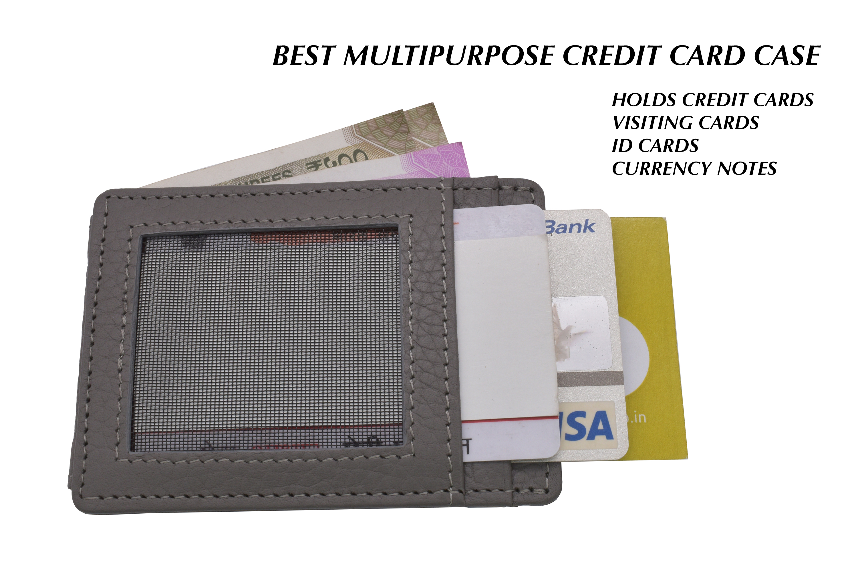 W340--Credit card case and magnetic money clip in genuine leather - Grey