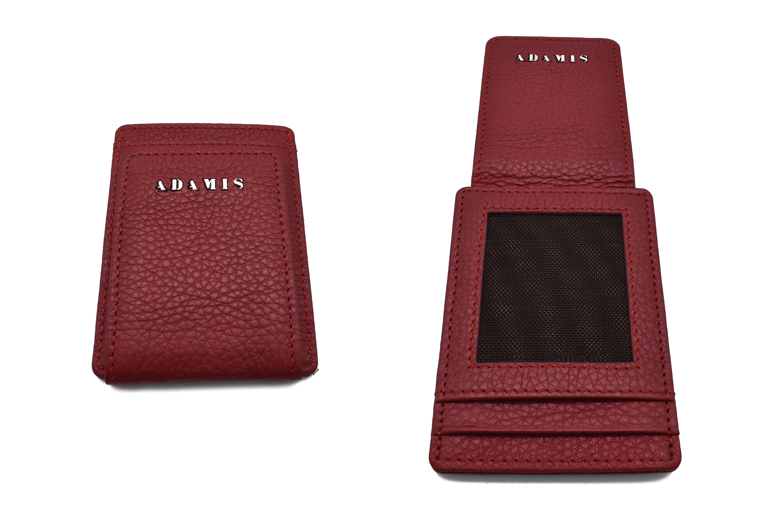 W340--Credit card case and magnetic money clip in genuine leather - Red