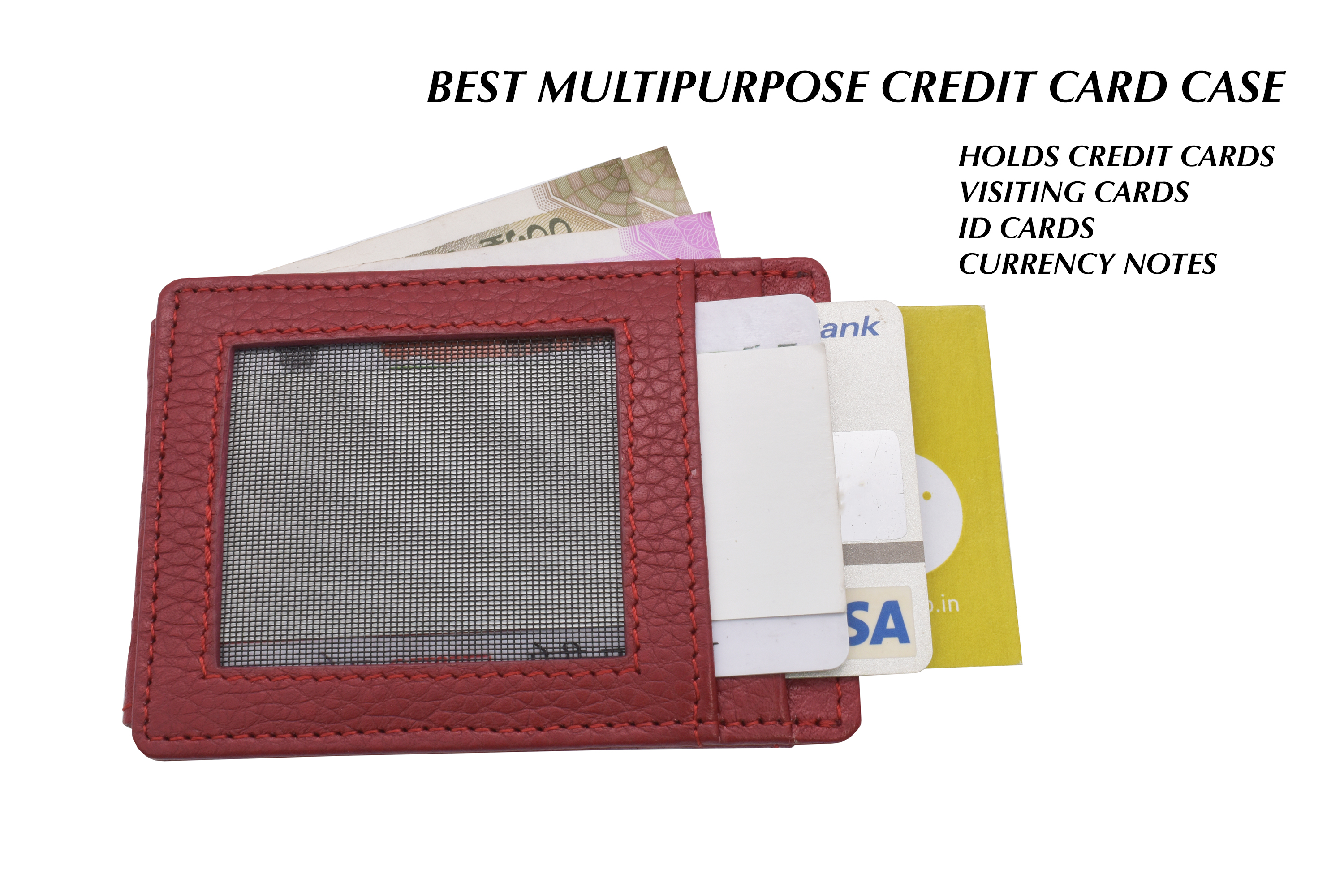 W340--Credit card case and magnetic money clip in genuine leather - Red