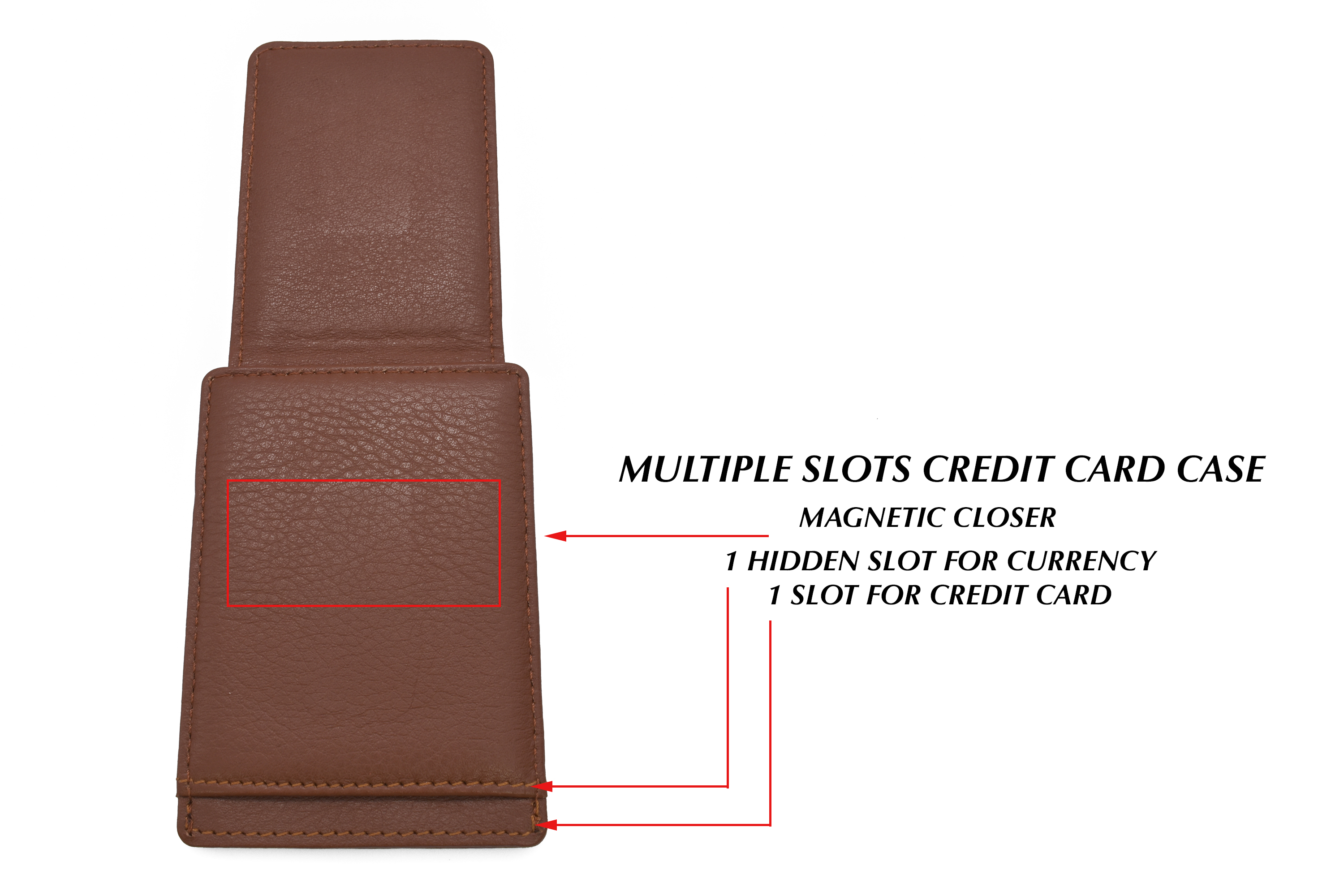 W340--Credit card case and magnetic money clip in genuine leather - Tan