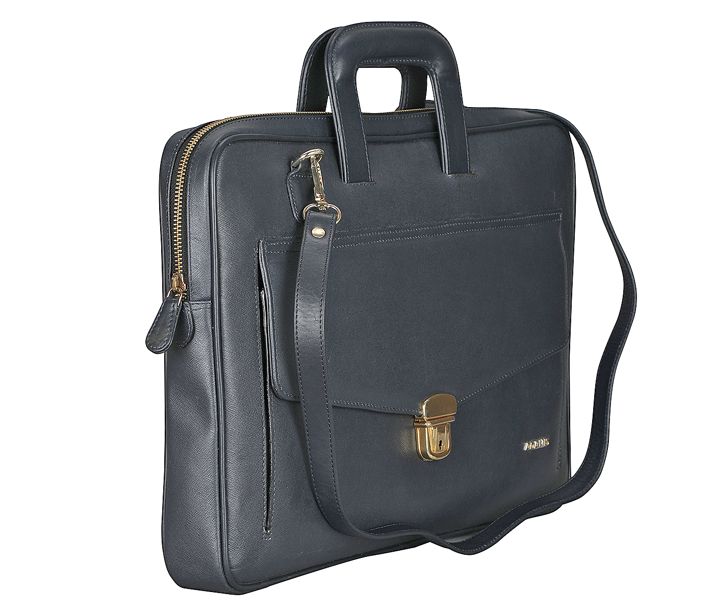 F74-Ferran-Laptop cum portfolio slim bag in Genuine Leather - Blue