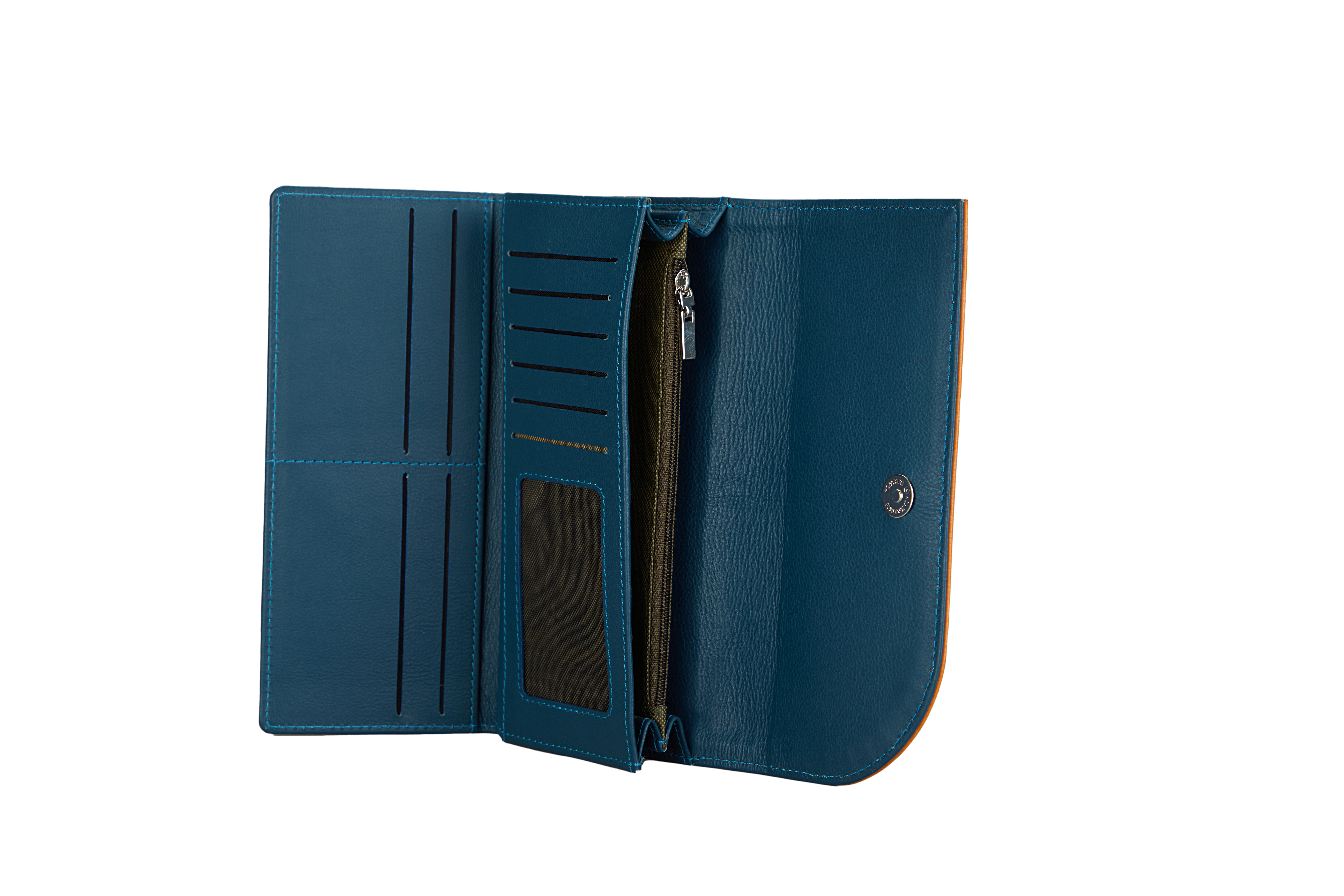 Wallet-Evelyn-Womens wallet in Genuine Leather - Tan-Blue