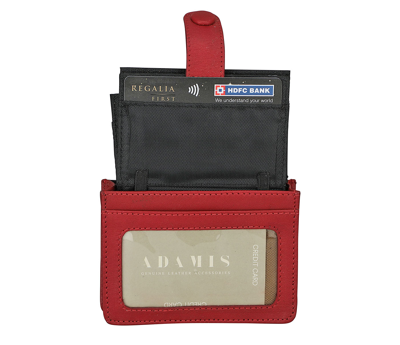 W344-Adamis-Blue Colour Pure Leather Card Case - Red