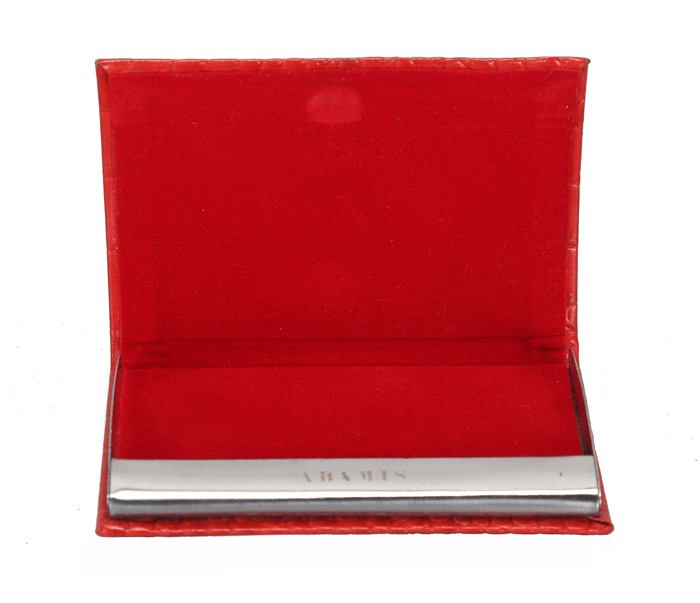 W170--Metal Body Credit, Visting Card Case Bounded In Genuine Leather - Red