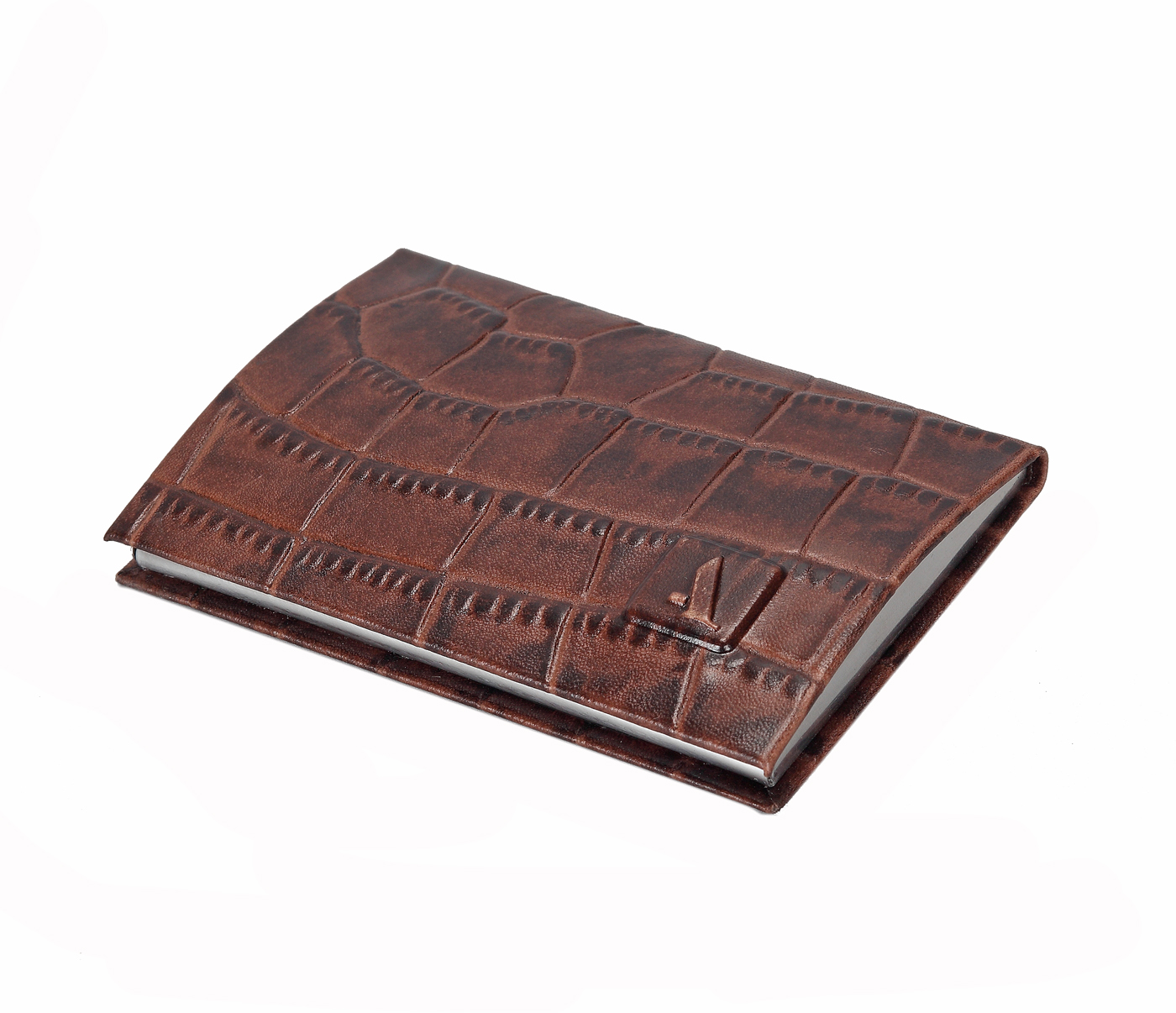 W170--Metal Body Credit, Visting Card Case Bounded In Genuine Leather - Brown.