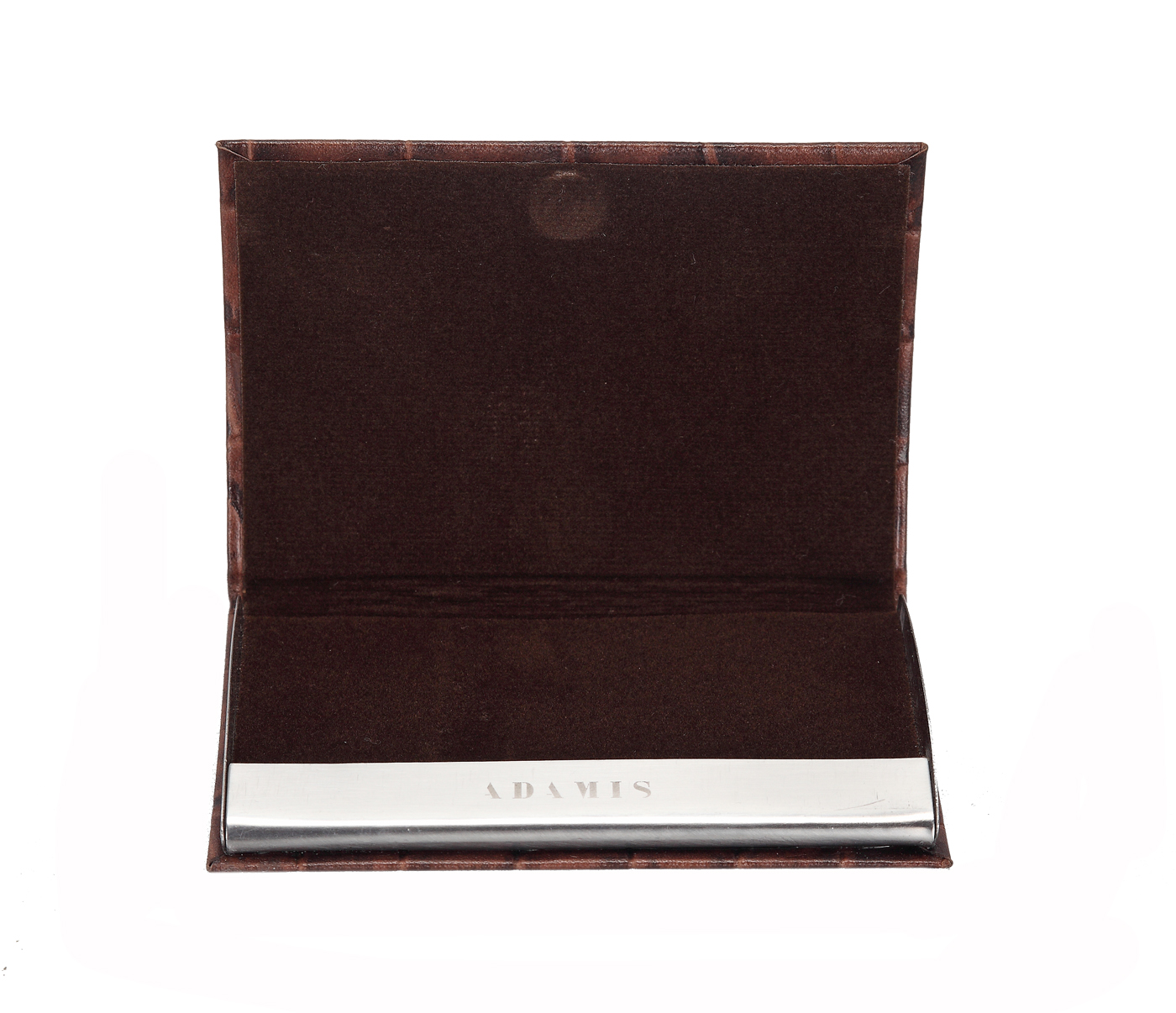 W170--Metal Body Credit, Visting Card Case Bounded In Genuine Leather - Brown.