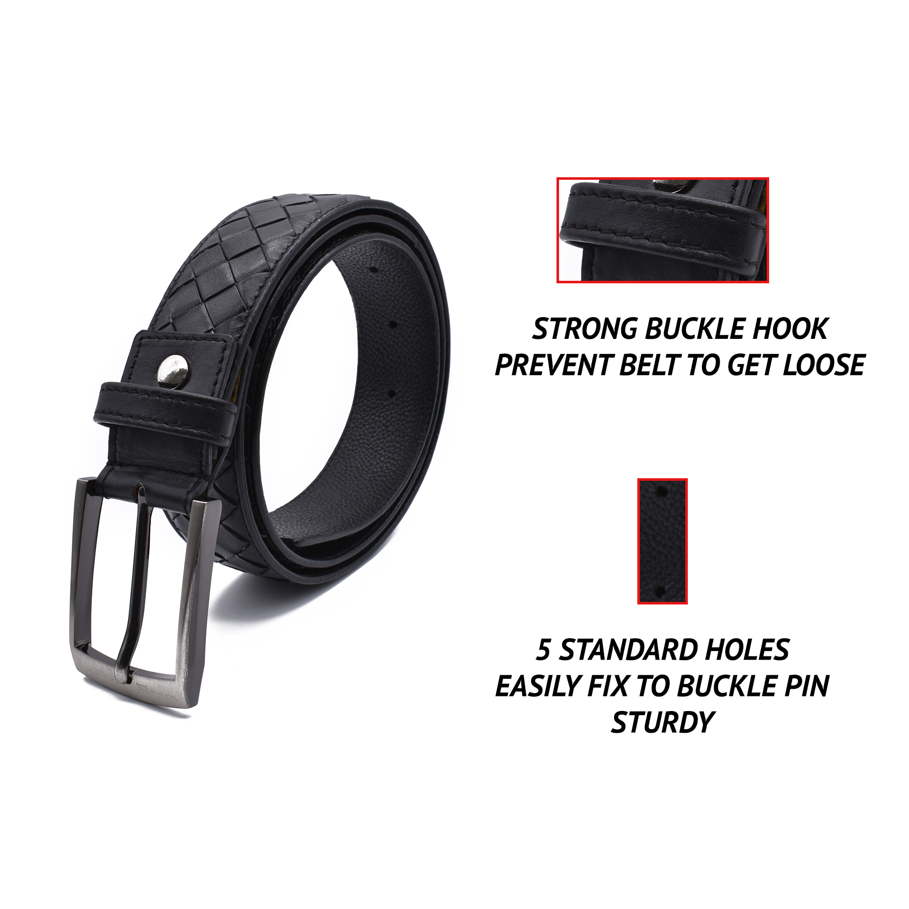 BL177-Men's stylish belt in Genuine Leather- - Black