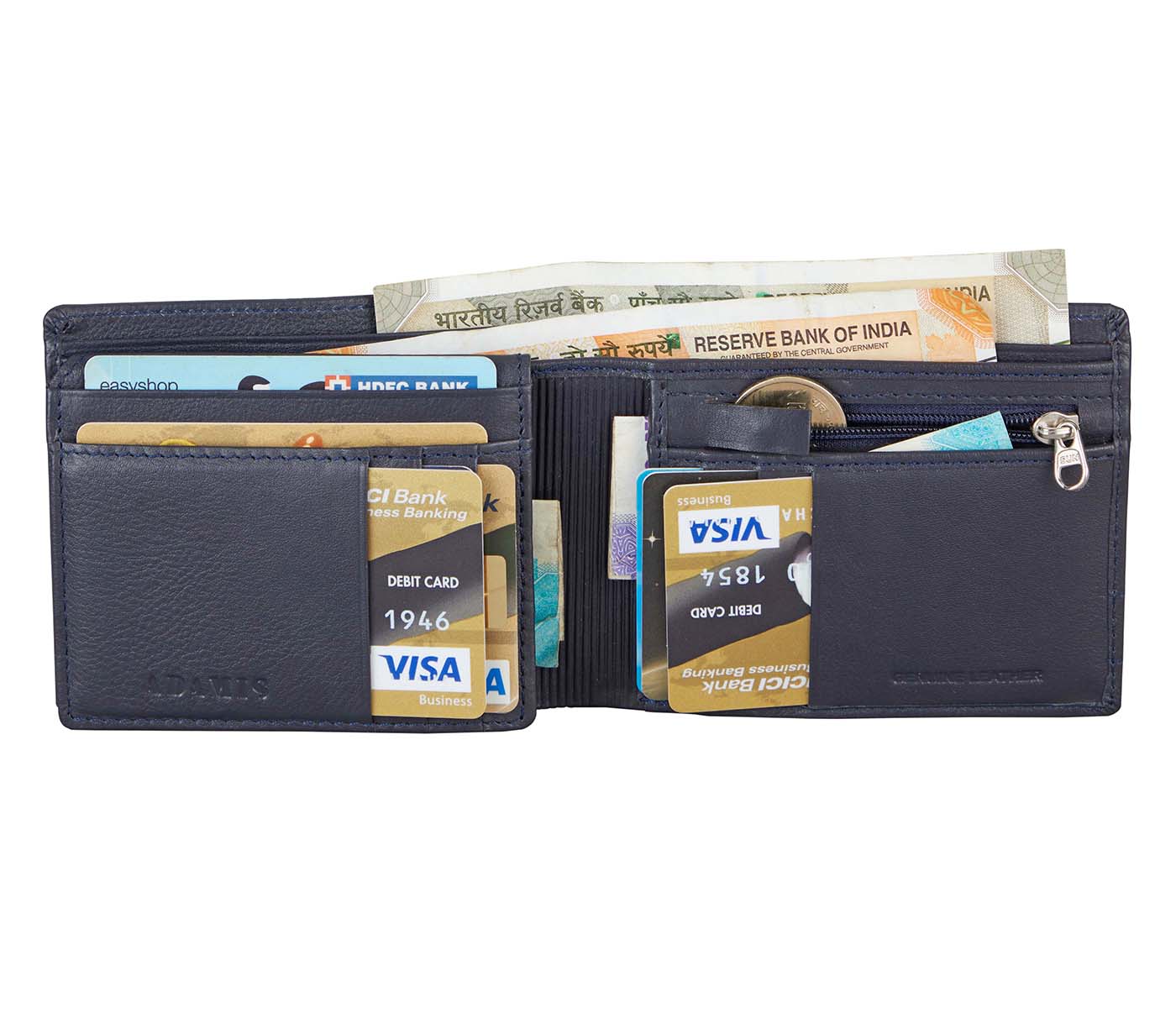 W364-Pedro Mens bifold wallet in genuine- - Blue