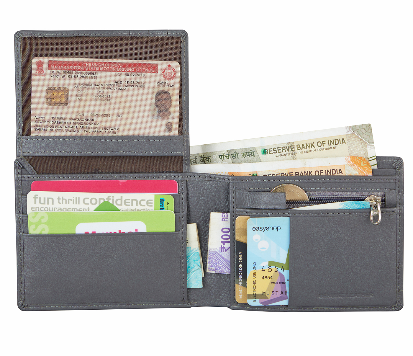 W364-Pedro Mens bifold wallet in genuine- - Grey