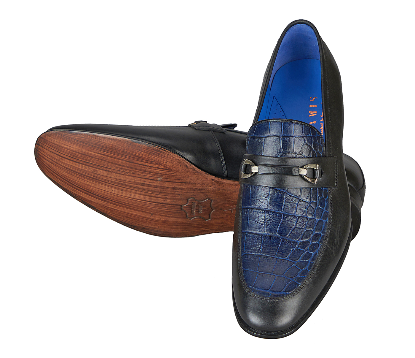 Footwear-Adamis Pure Leather Footwear For Men- - Black/Blue
