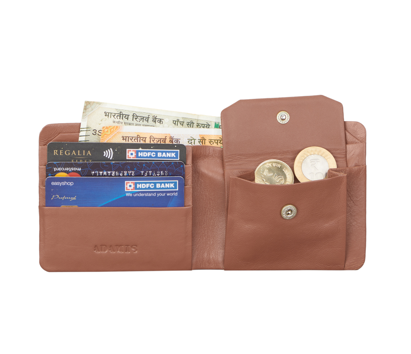 VW1-Ashton-Men's bifold wallet with coin pocket in Genuine Leather - Tan