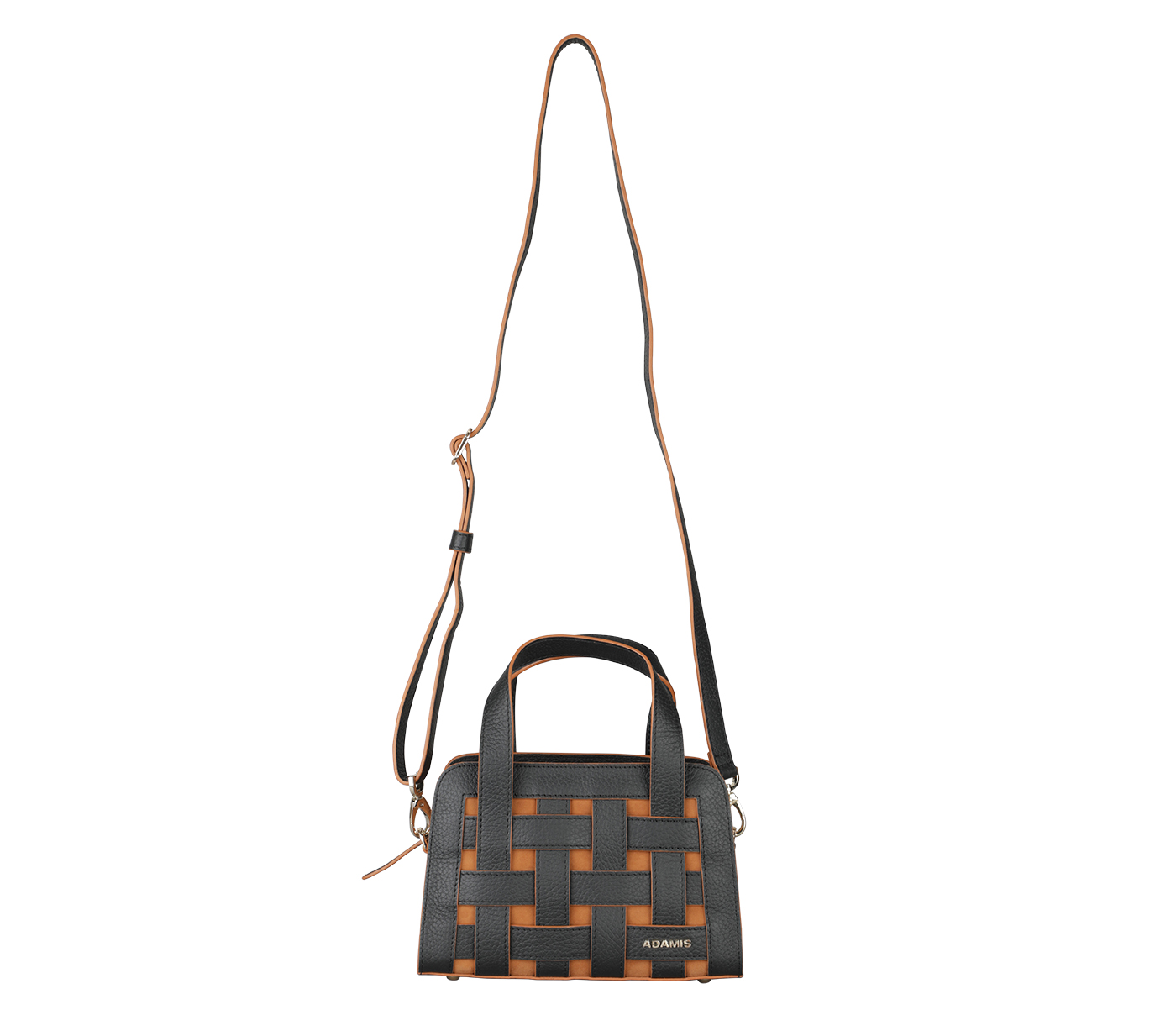 B934-Kristin Sling Cross Body Bag In Genuine- - Black/Tan