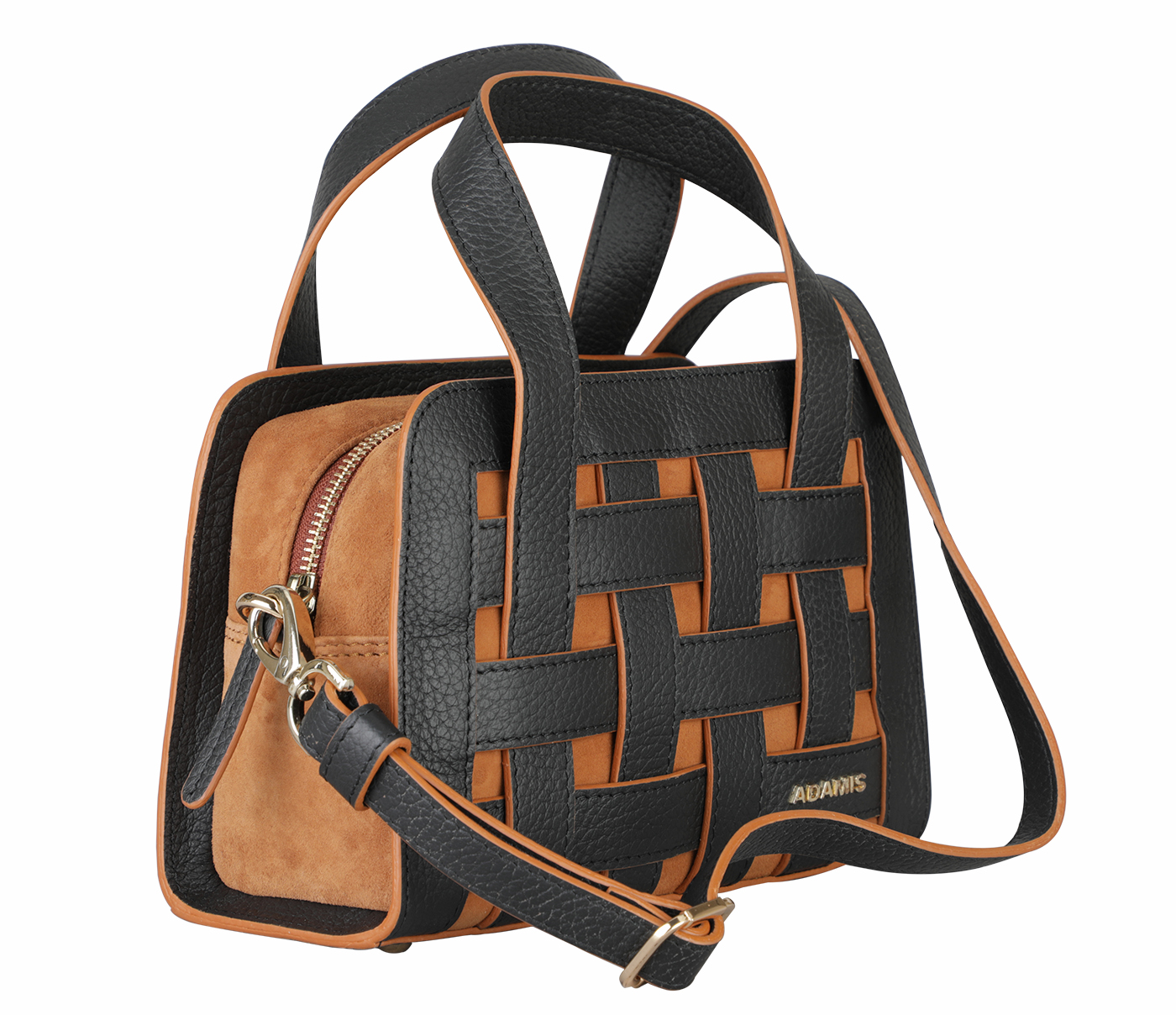 B934-Kristin Sling Cross Body Bag In Genuine- - Black/Tan