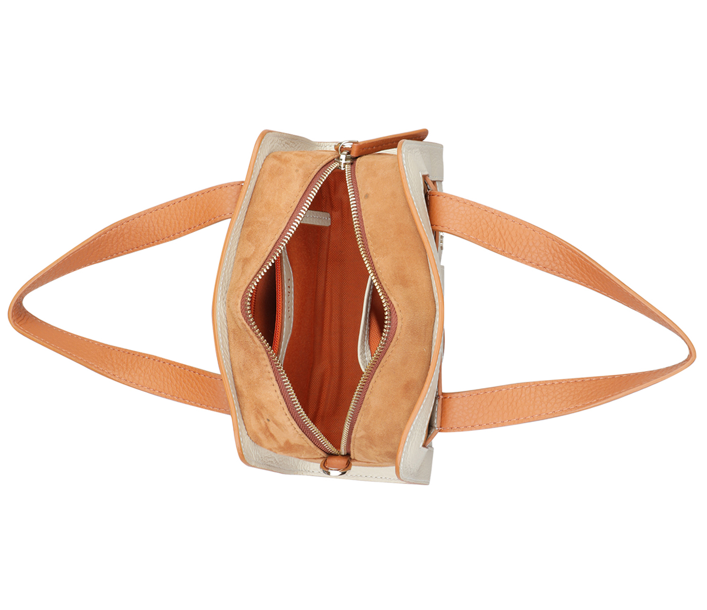 B934-Kristin Sling Cross Body Bag In Genuine- - Offwhite/Tan