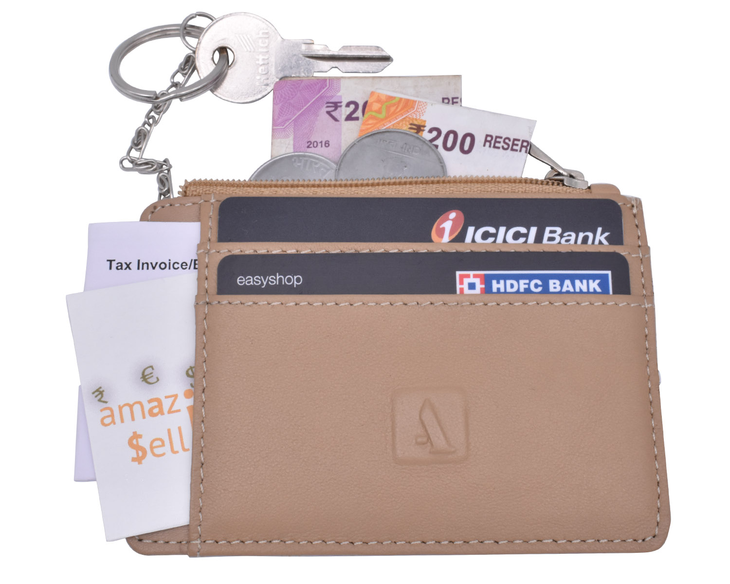 W201--Credit Card Holder With Photo Id In Genuine Leather - Beige