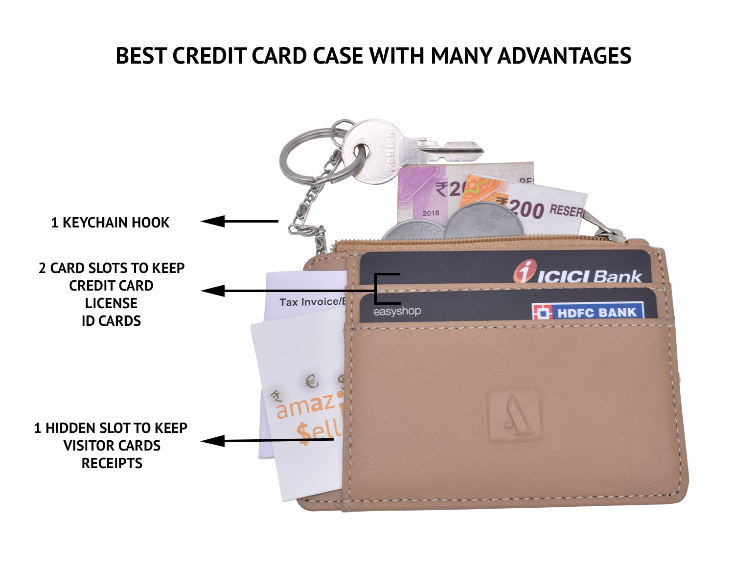 W201--Credit Card Holder With Photo Id In Genuine Leather - Beige