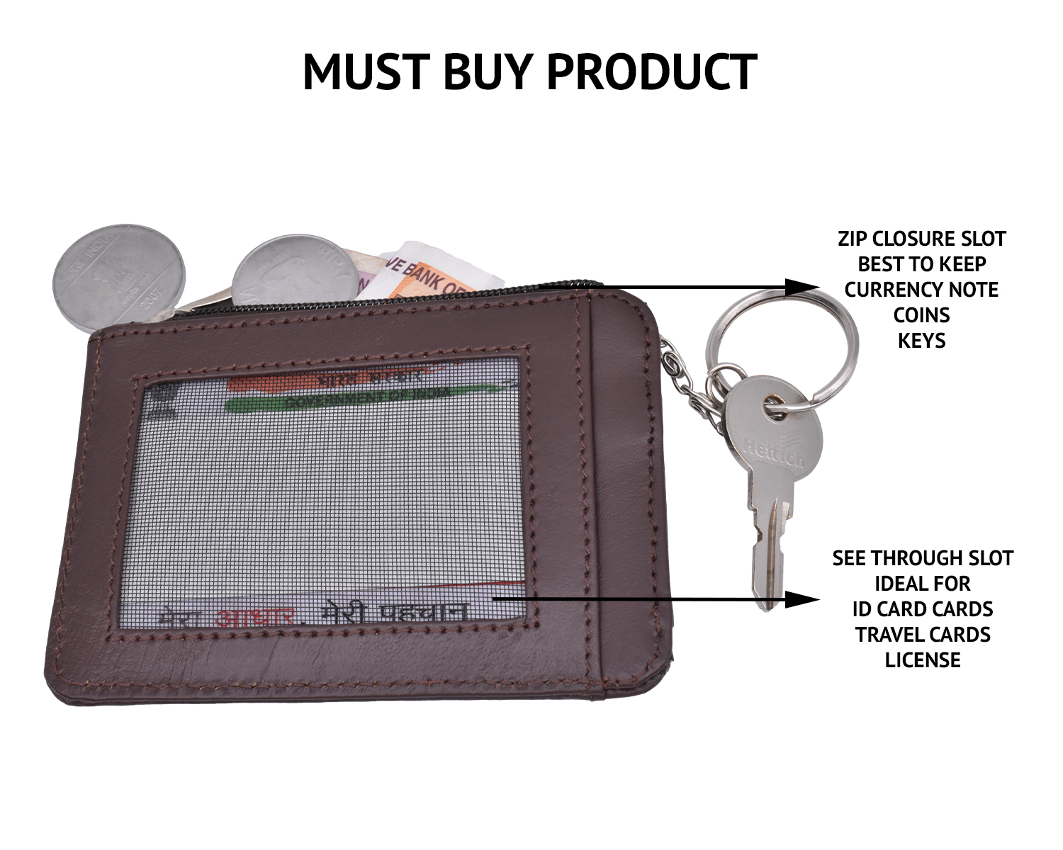 W201--Credit Card Holder With Photo Id In Genuine Leather - Brown.