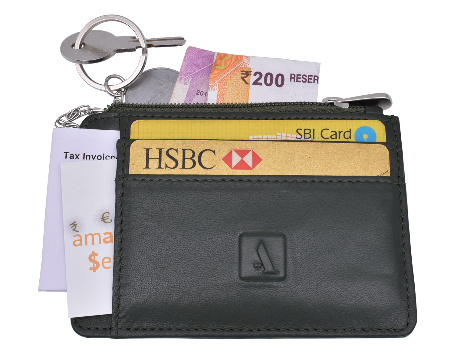 W201--Credit Card Holder With Photo Id In Genuine Leather - Green