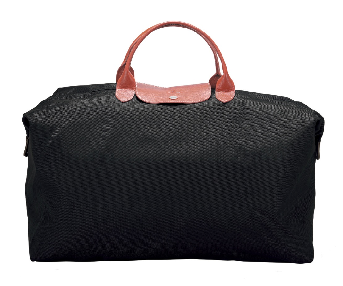 B352-Valentine-Folding Tote in Tetron Material with Genuine Leather trimmings - Black