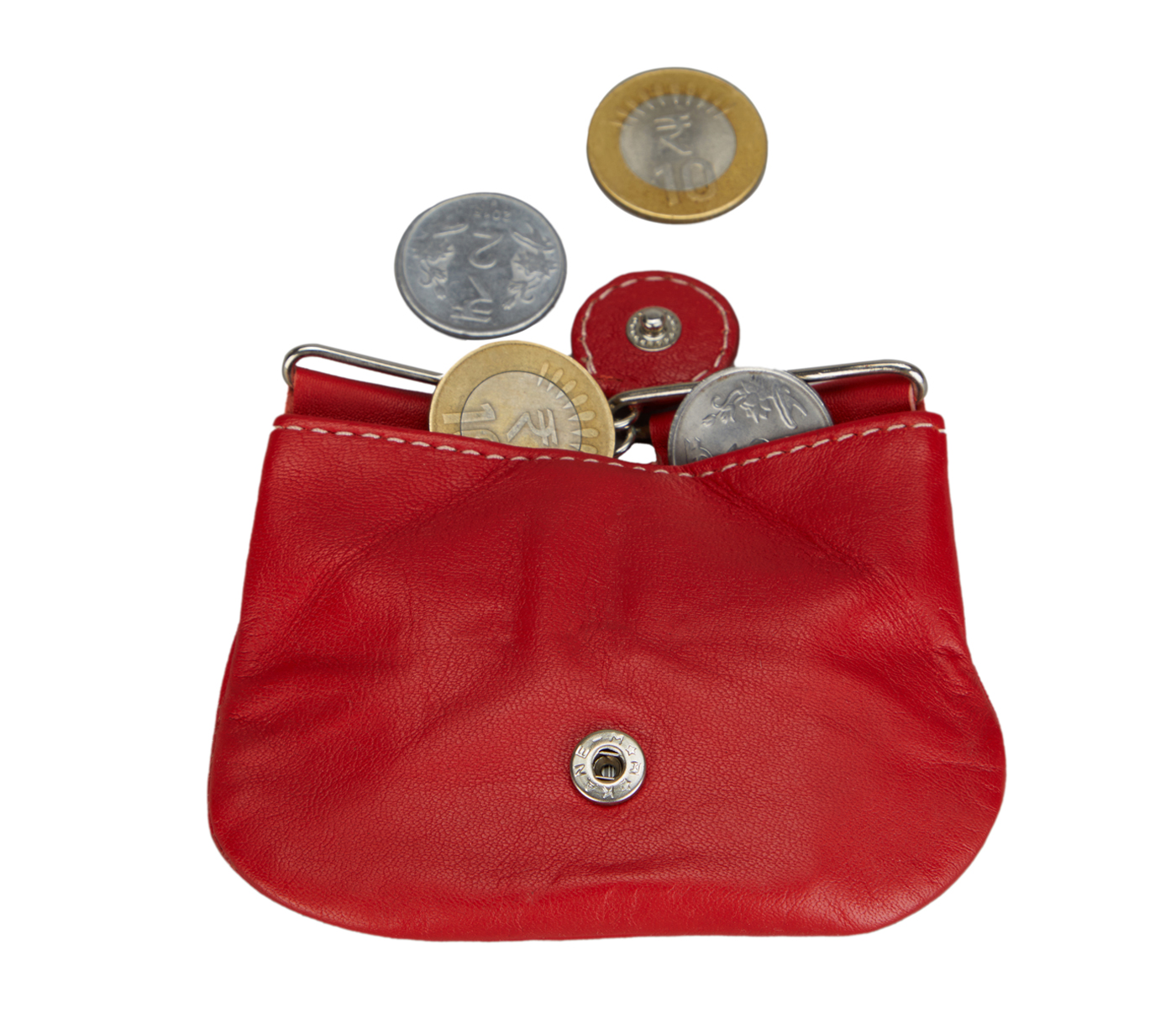Coin Purse--Triangular shape mini coin purse in Genuine Leather - Red