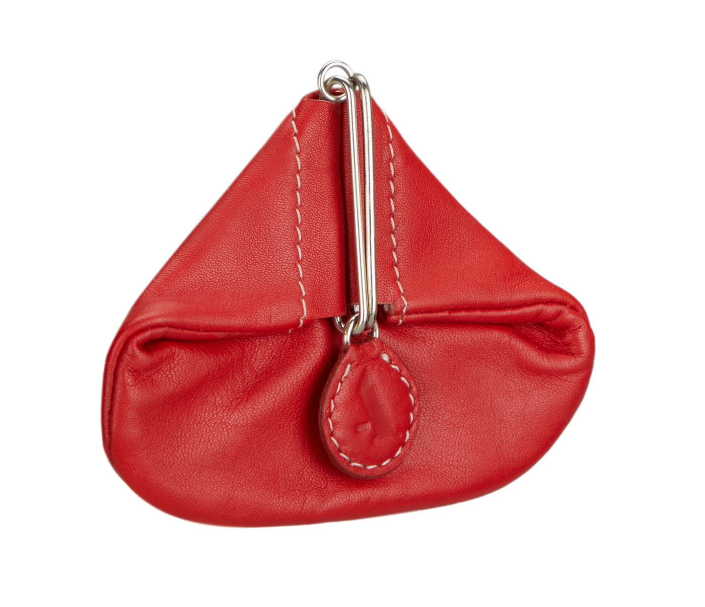 W100--Triangular shape mini coin purse in Genuine Leather - Red