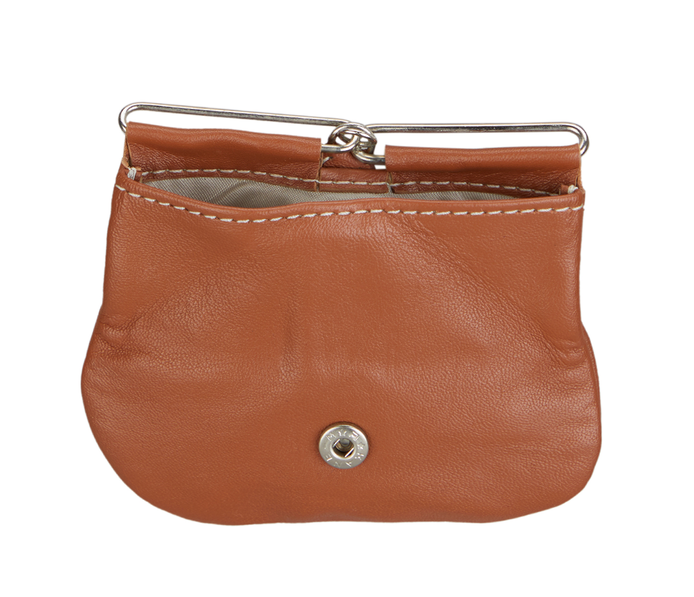 W100--Triangular shape mini coin purse in Genuine Leather - Tan