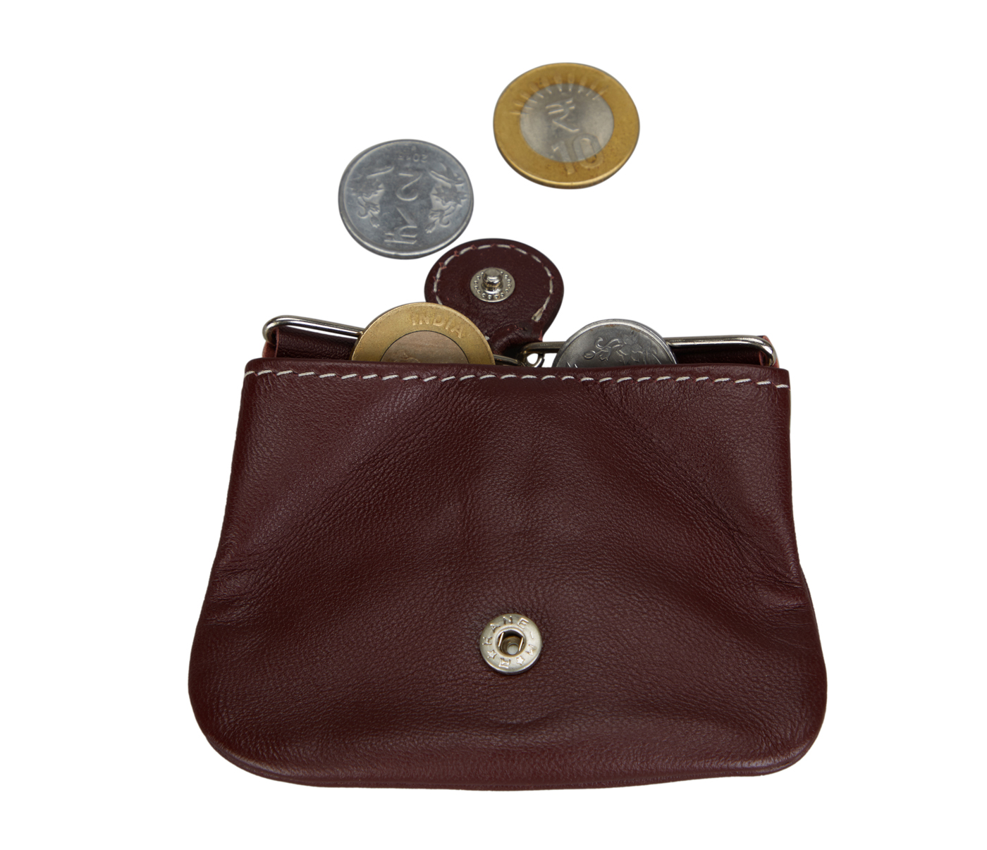 Coin Purse--Triangular shape mini coin purse in Genuine Leather - Wine