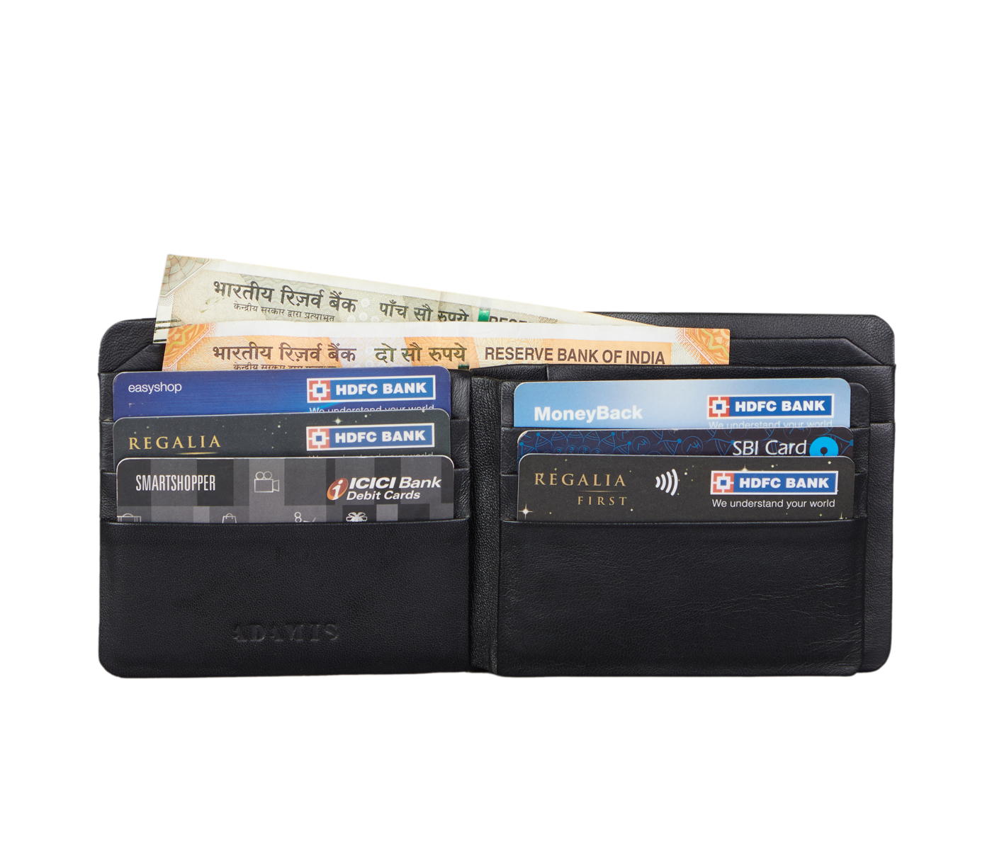 Wallet-Almeda-Men's bifold wallet with coin pocket in Genuine Leather - Black