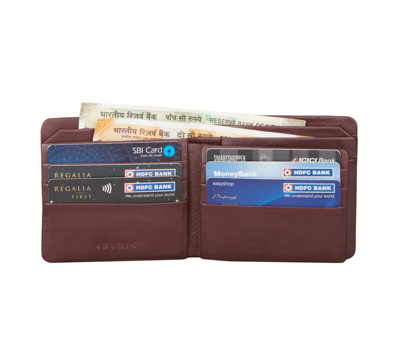 Wallet-Almeda-Men's bifold wallet with coin pocket in Genuine Leather - Wine