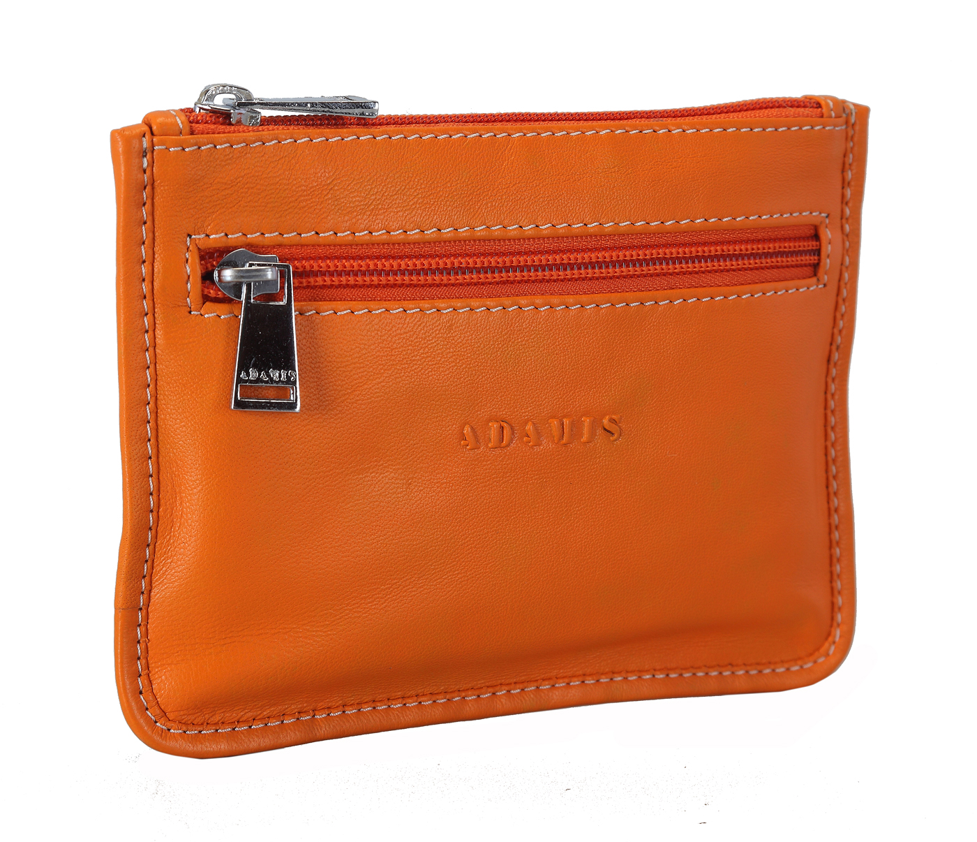 W228--Unisex multi purpose pouch in Genuine Leather - Orange