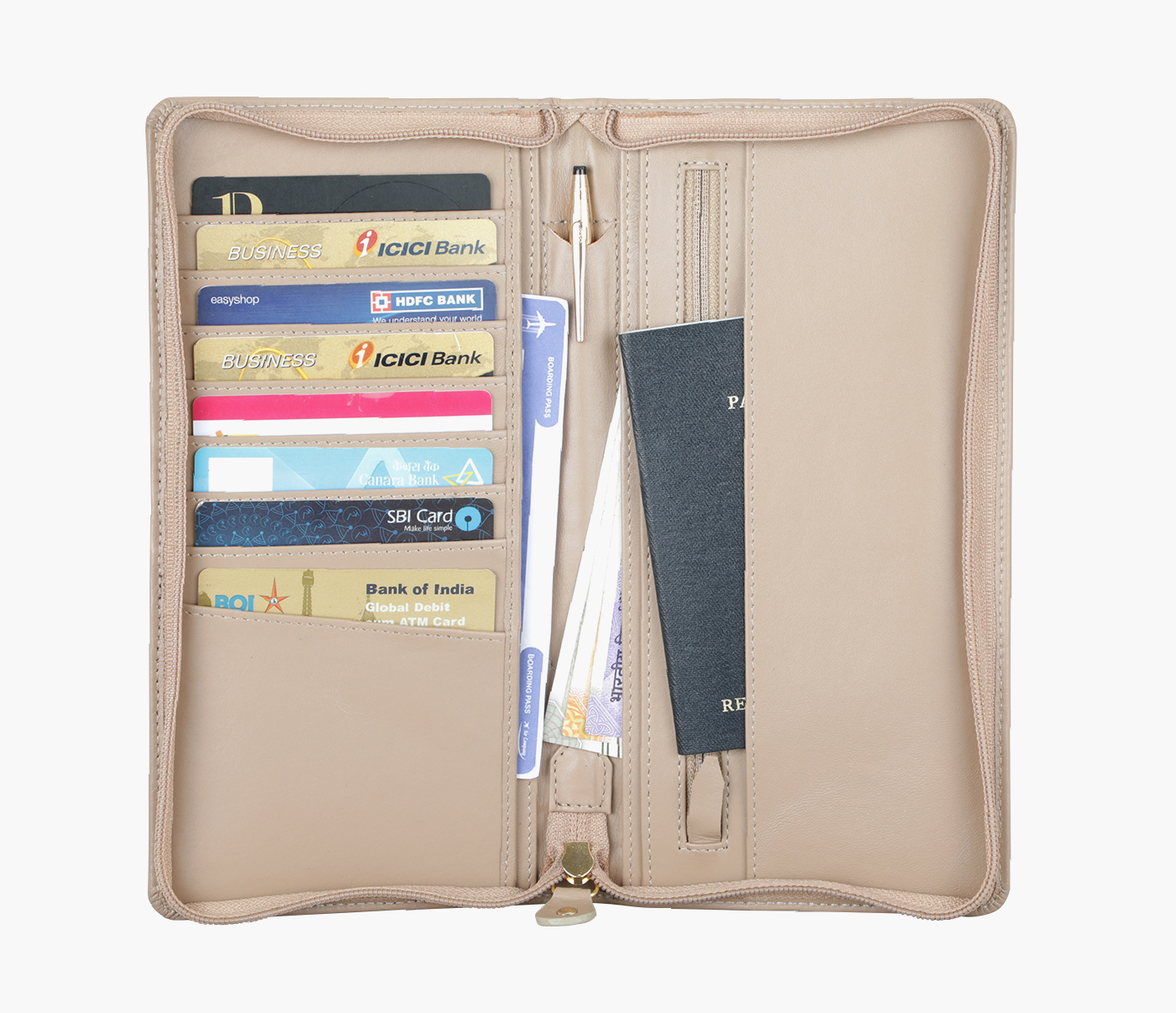 W13-Pablo-Travel Document Wallet In Genuine Leather - Beige