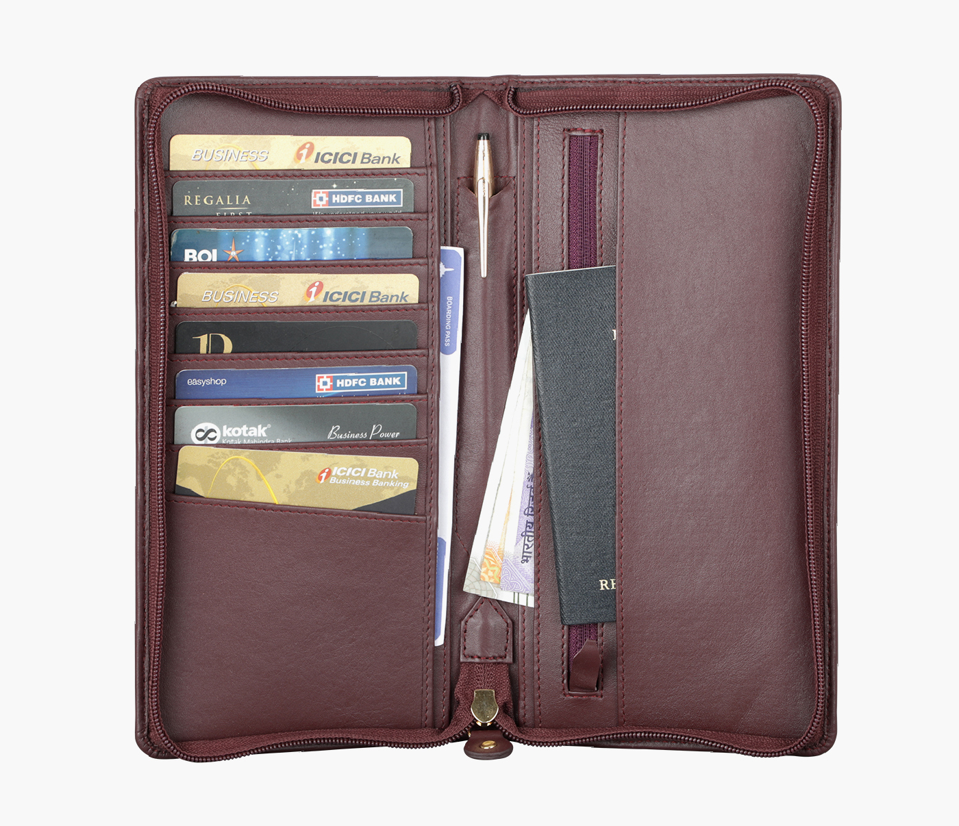 W13-Pablo-Travel Document Wallet In Genuine Leather - Wine